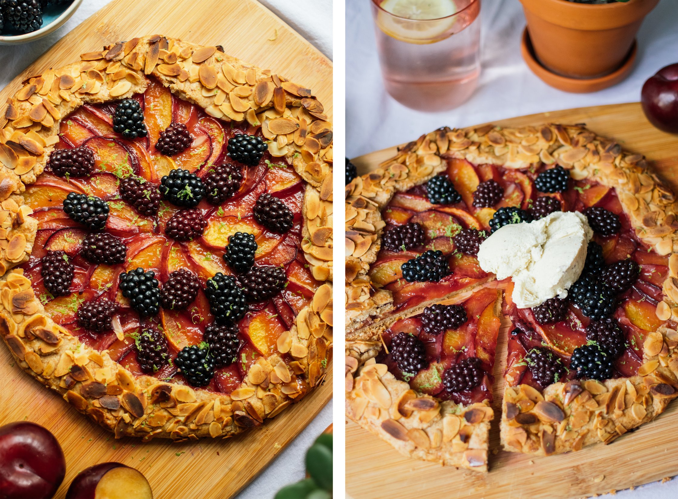 Vegan Galette With Nectarines, Plums, and Blackberries served on the table