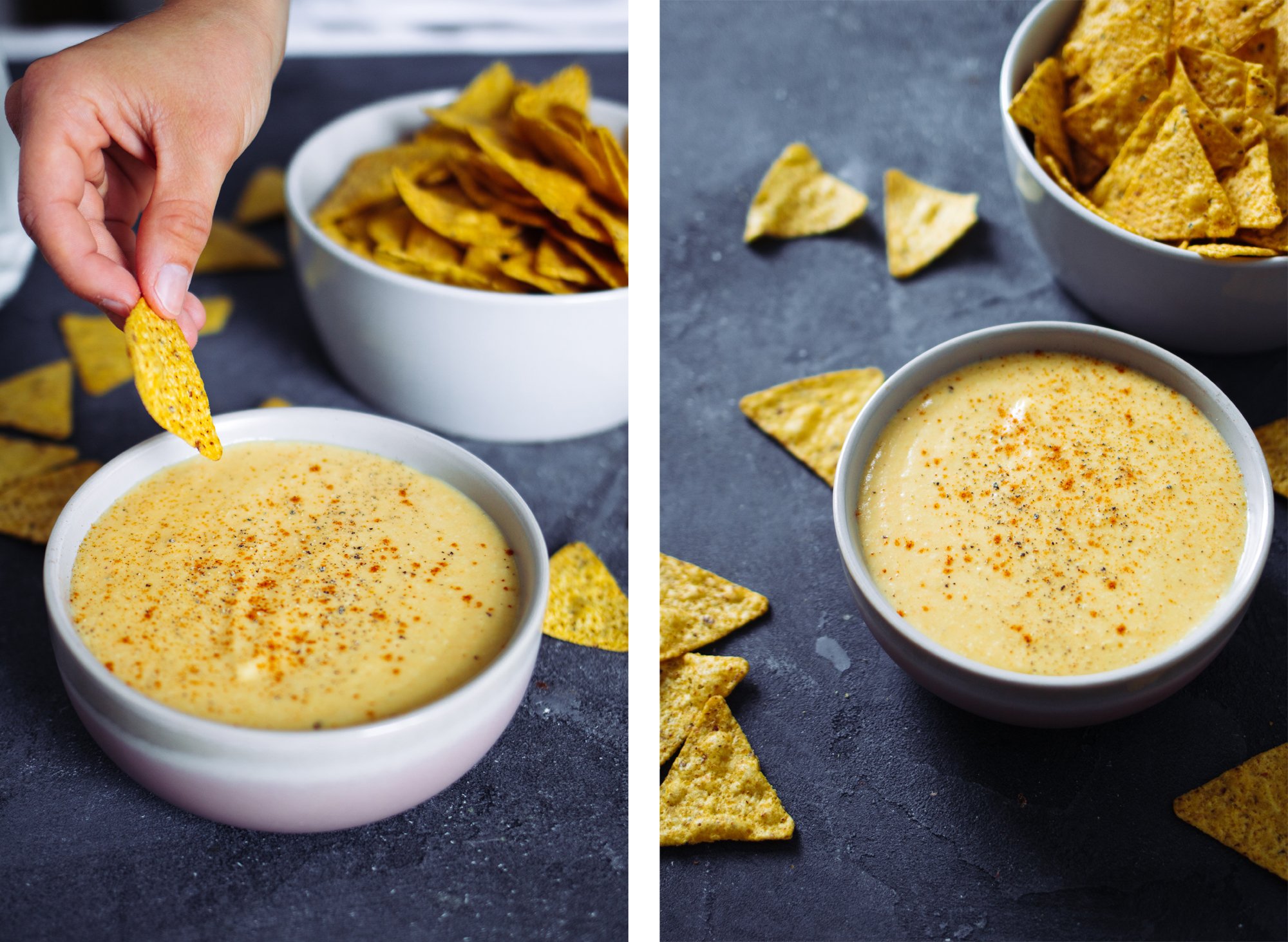 vegan queso dip is served