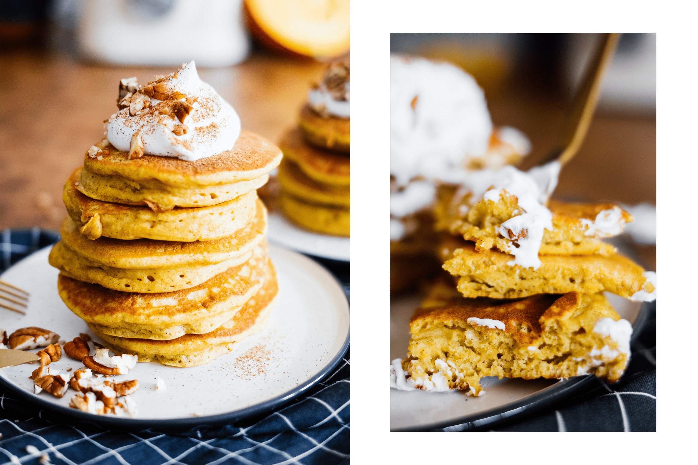 stacked vegan & fluffy pumpkin pancakes