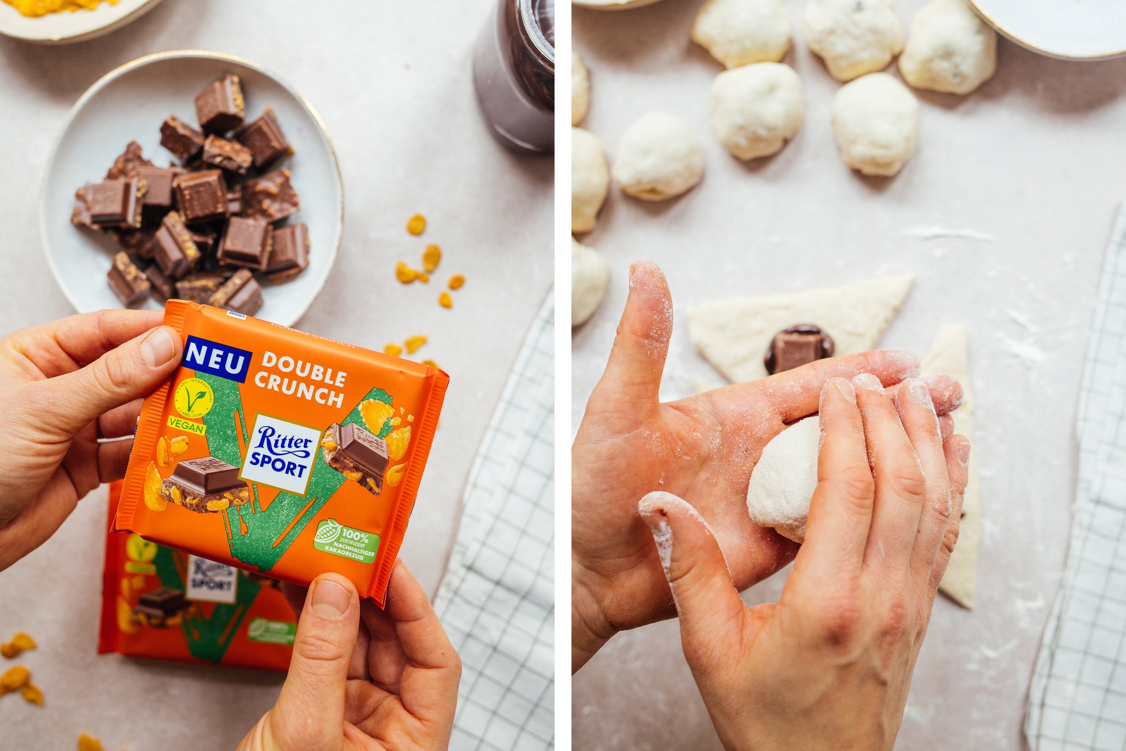 veganes Monkeybread wird mit Schokolade gefüllt