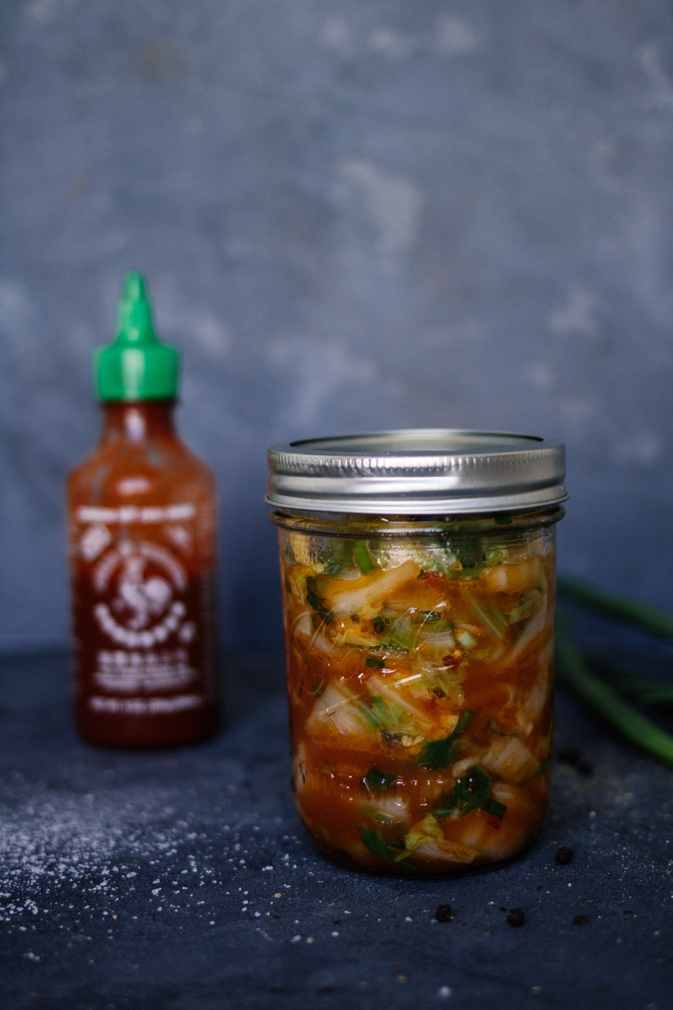 kimchi next to sriracha