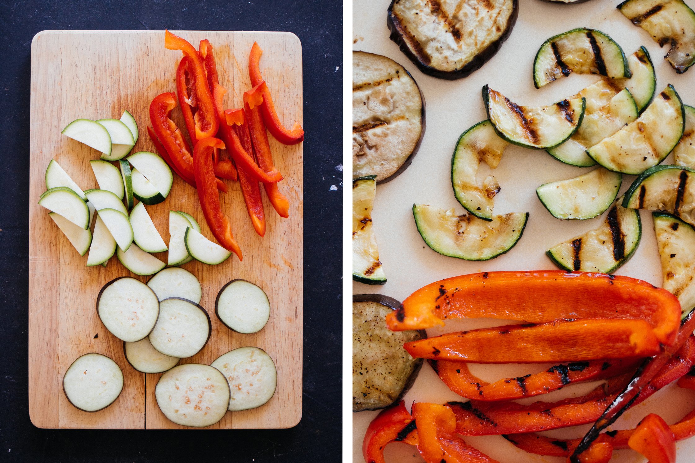 Gemüse vor und nach dem Grillen