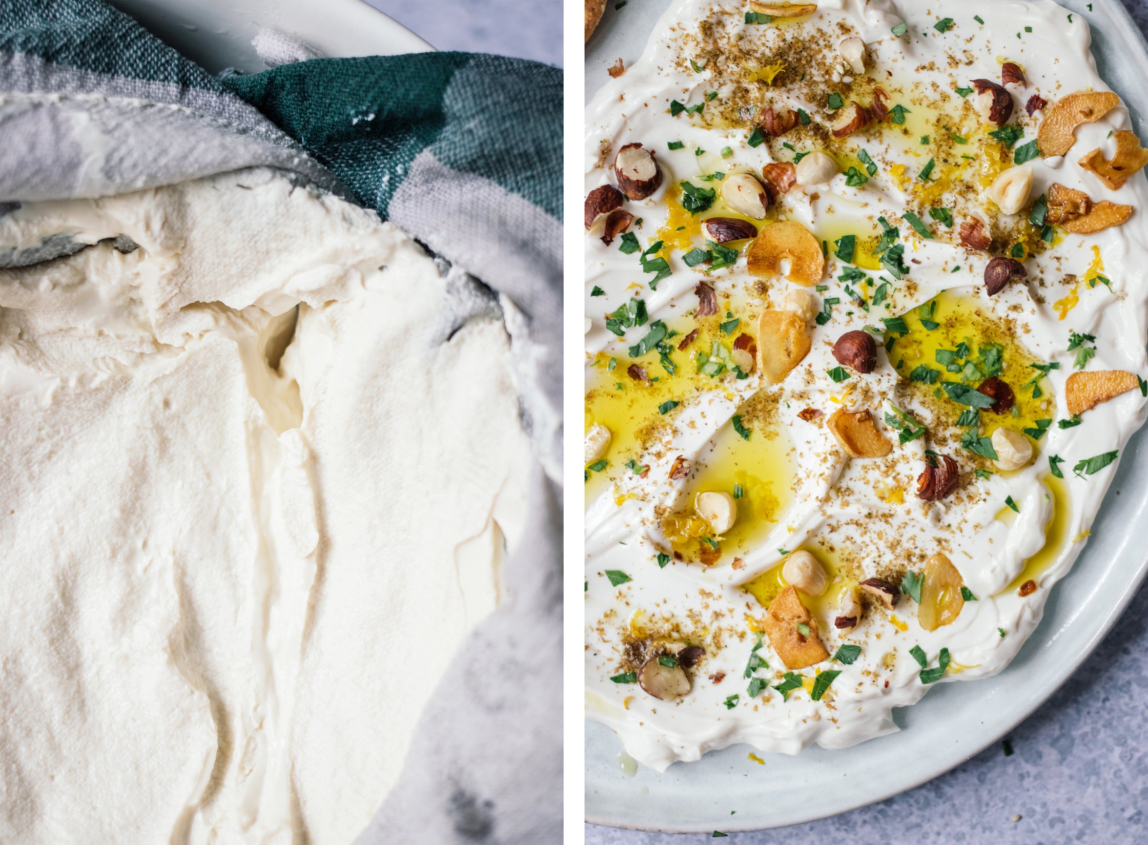 drained plant based yogurt for vegan labneh