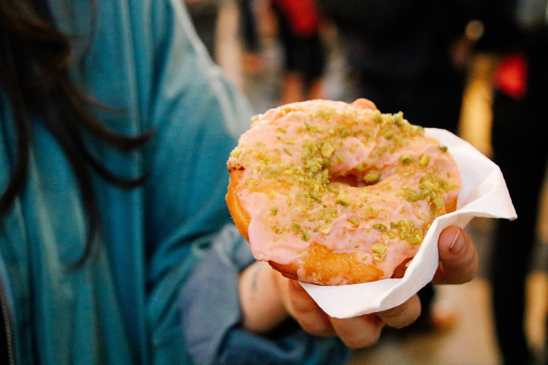 julia is holding a donut