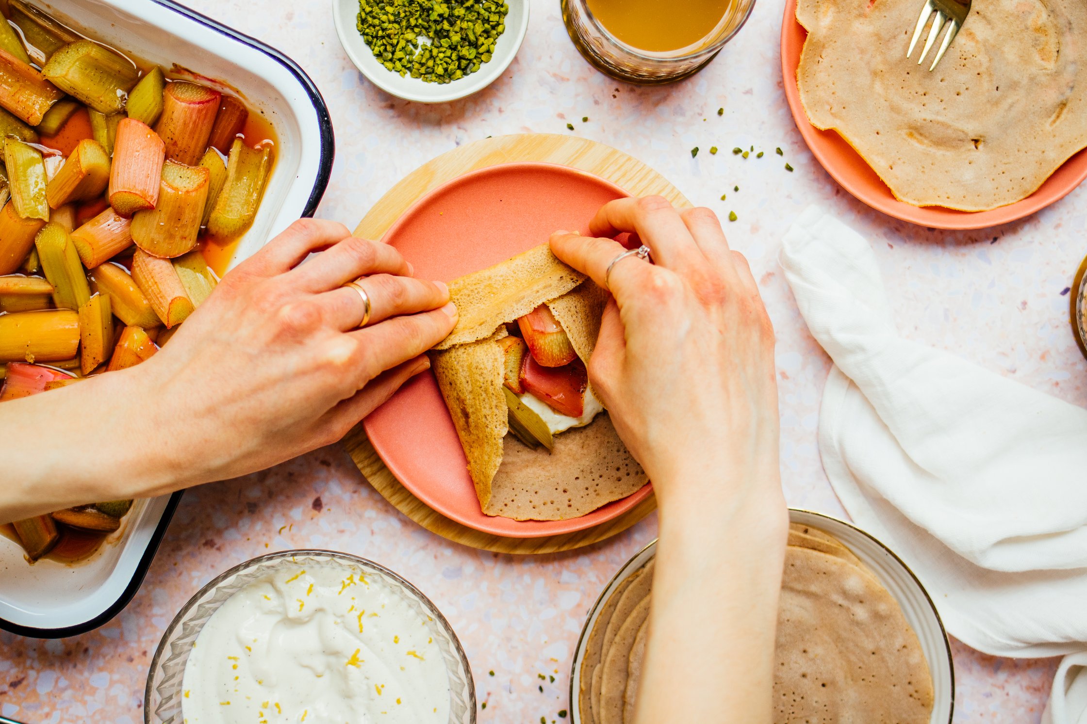vegan buckwheat galette being folded