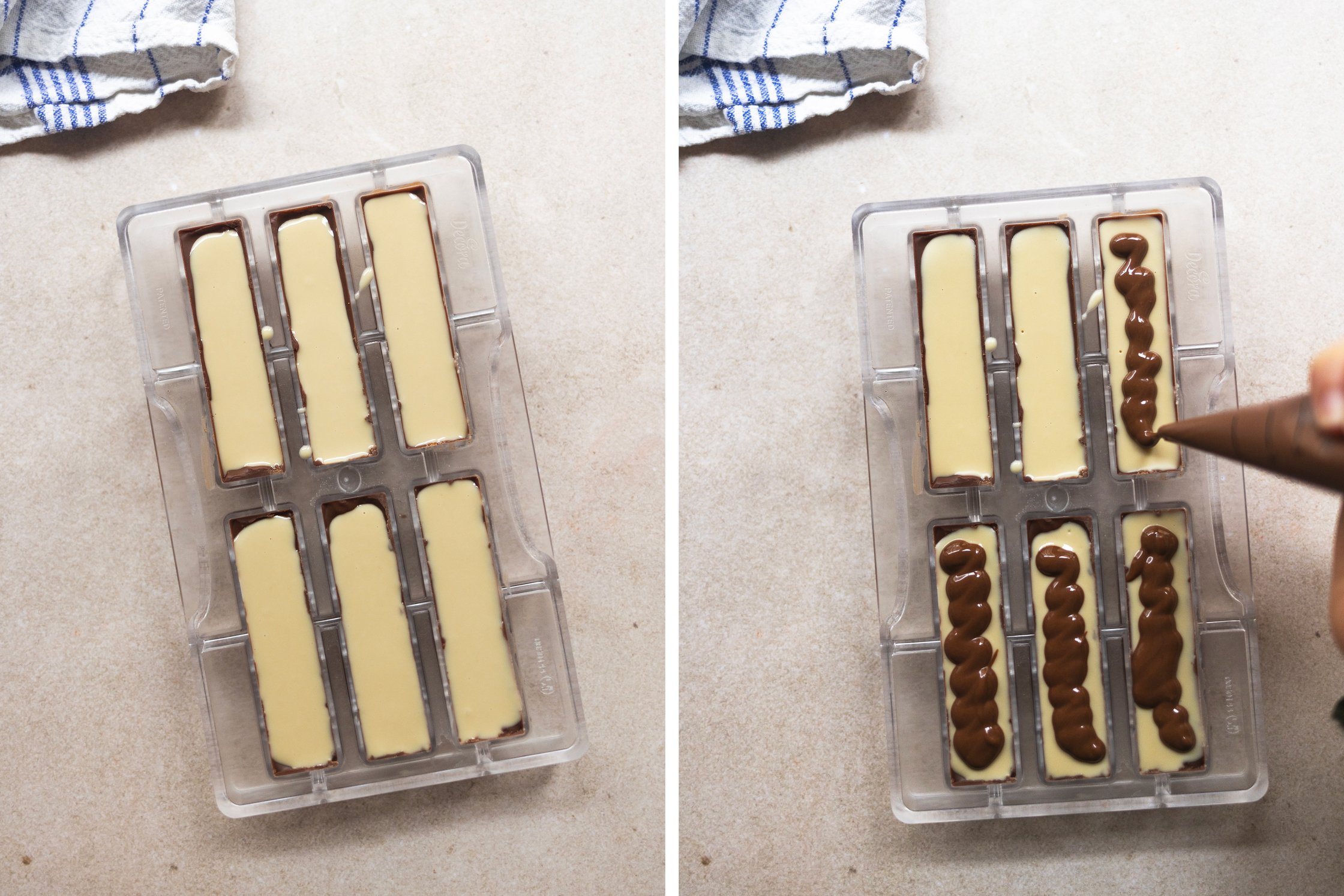 vegane Kinder Riegel werden in einer Form zubereitet