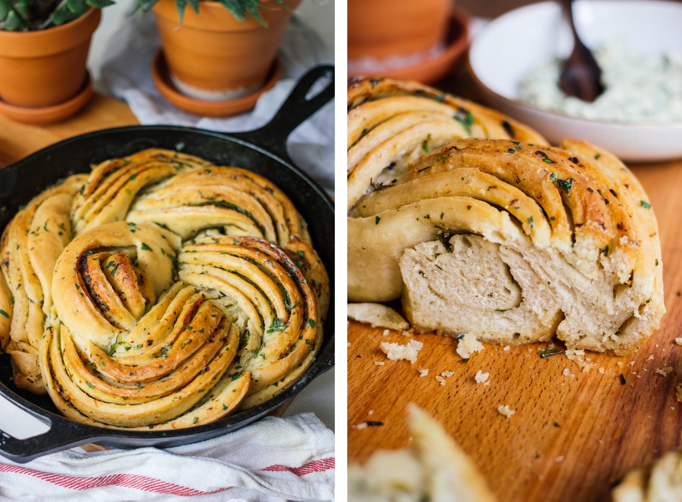 aufgeschnittenes vegane knoblauchbrot