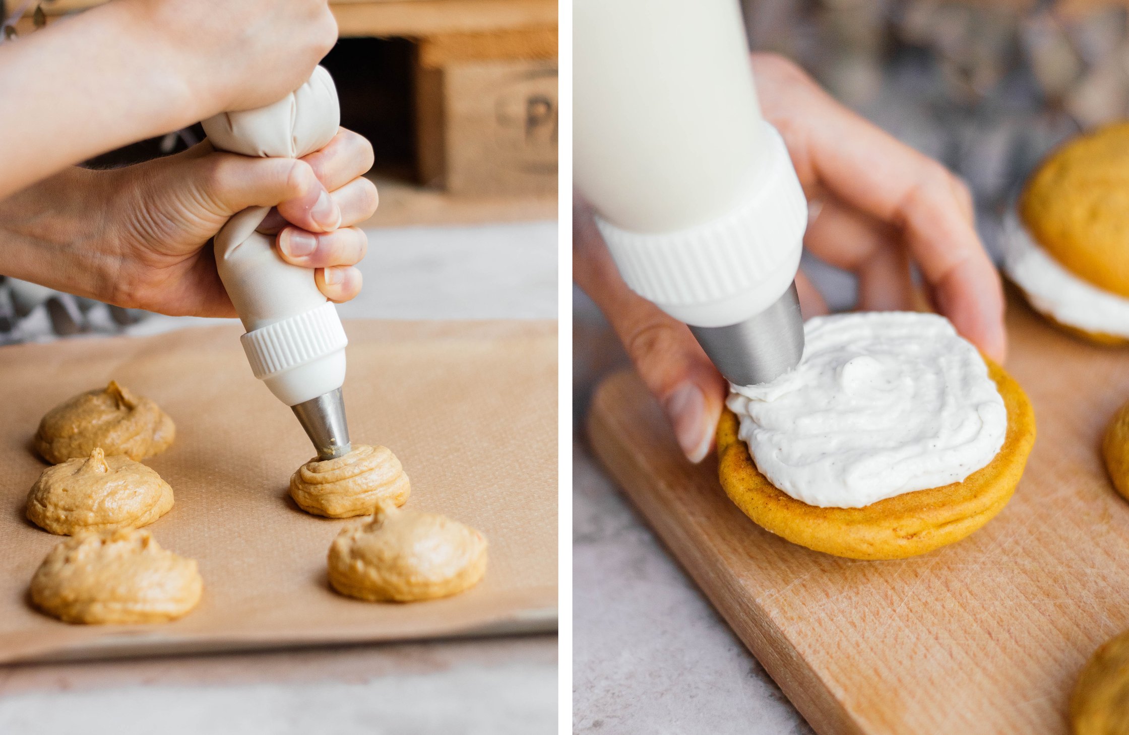 Whoopies backen und mit Vanillecreme bestreichen