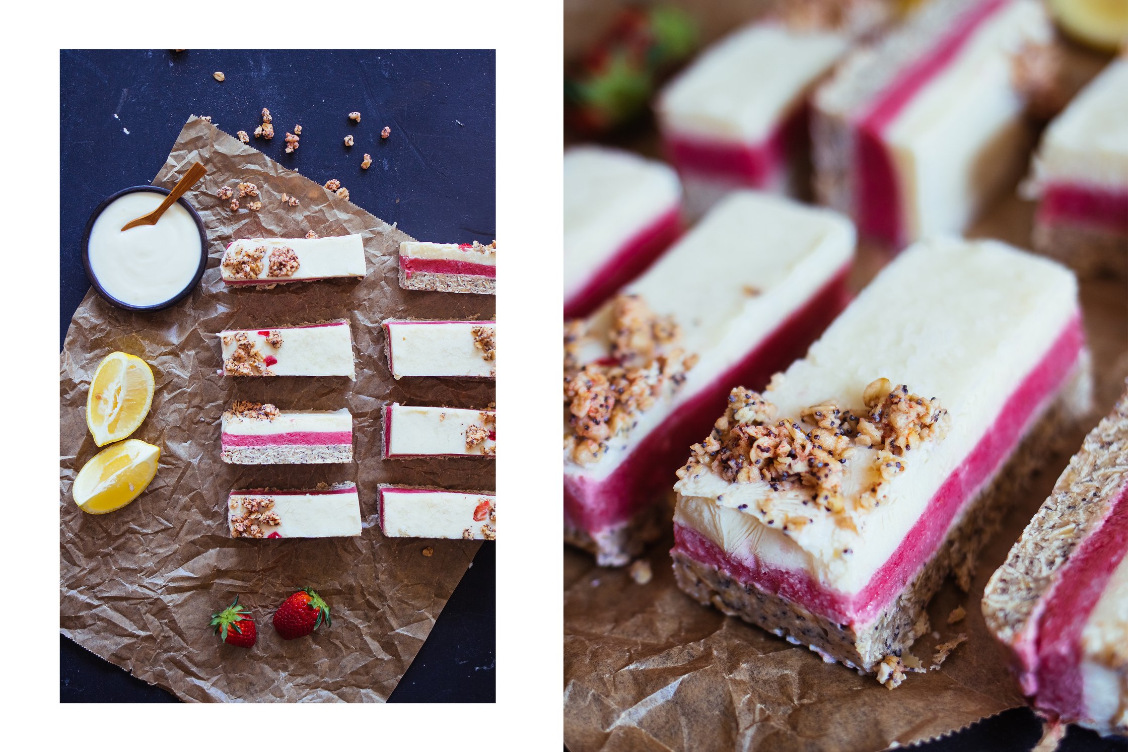 vegan frozen bars with yogurt and muesli