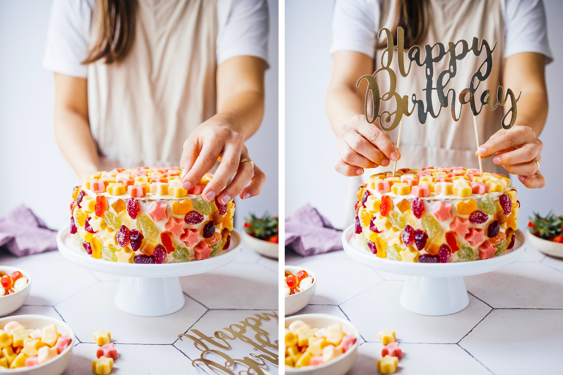 decorating a vegan cake