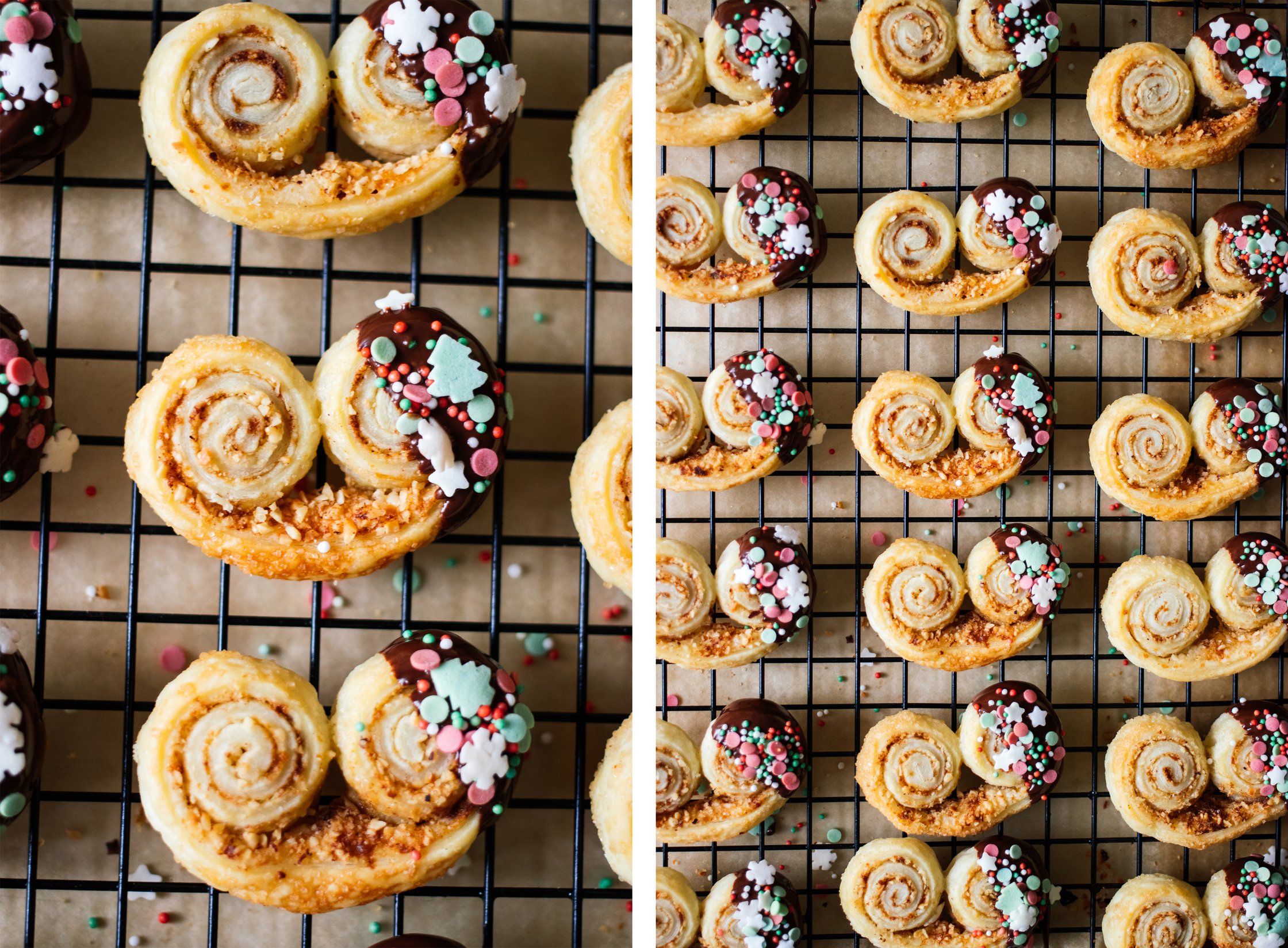 nahaufnahme von veganen weihnachts schweinohren mit dekoration