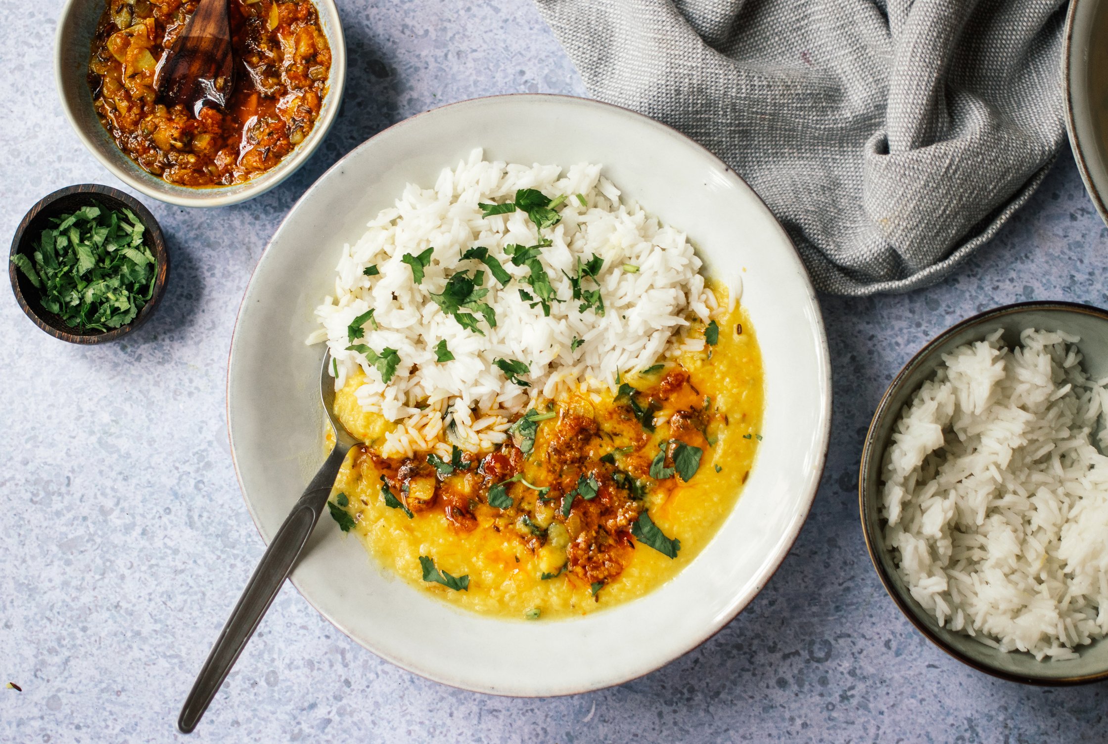 Vegan Chana Dal Tadka on the table