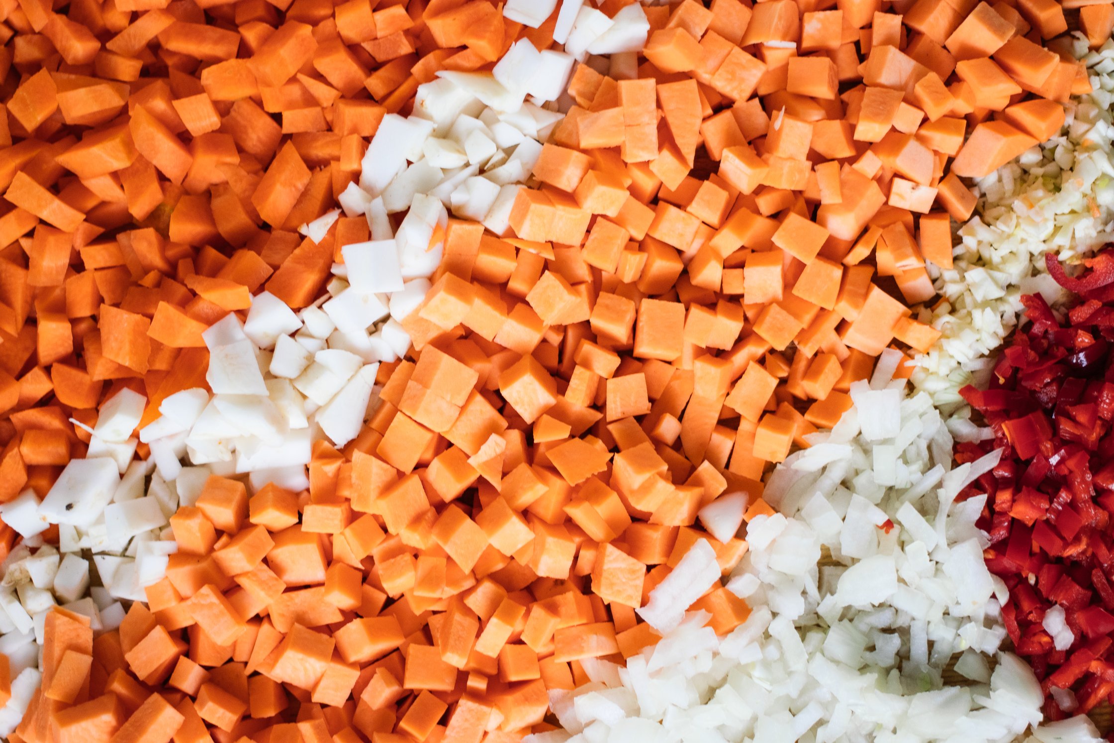 cut vegetables for vegan chili sin carne