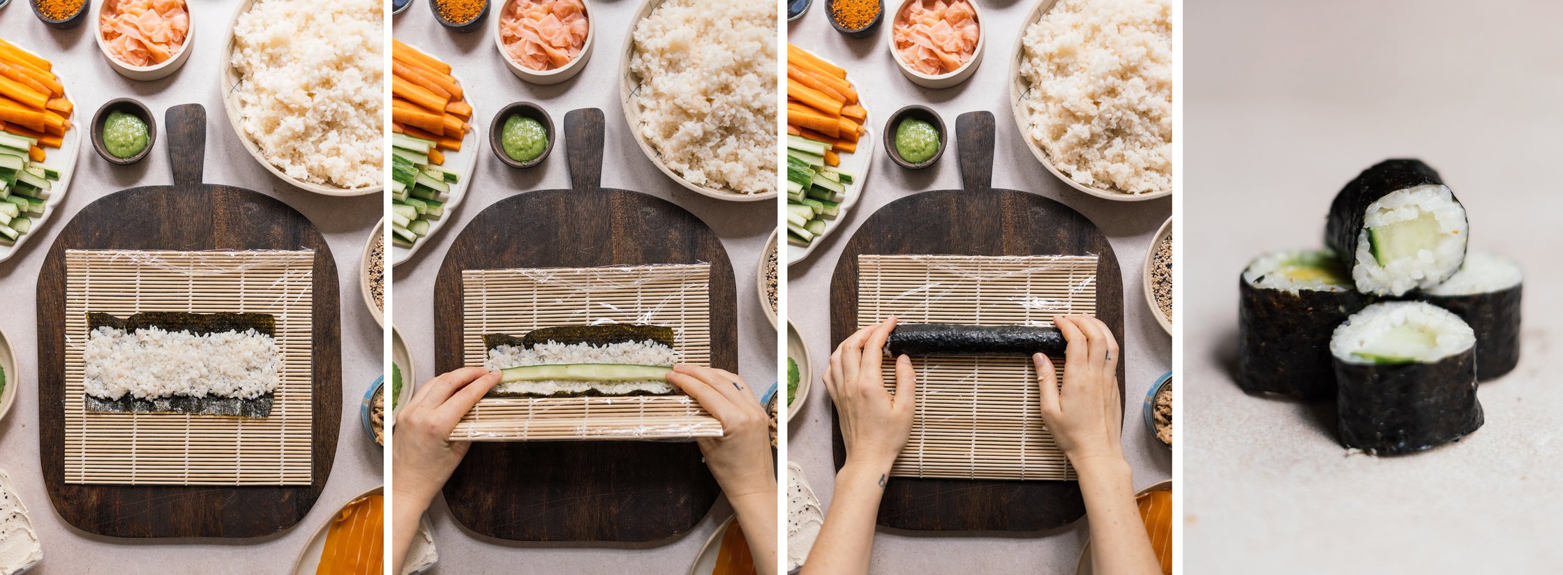 vegane Maki Sushi Rollen formen und füllen