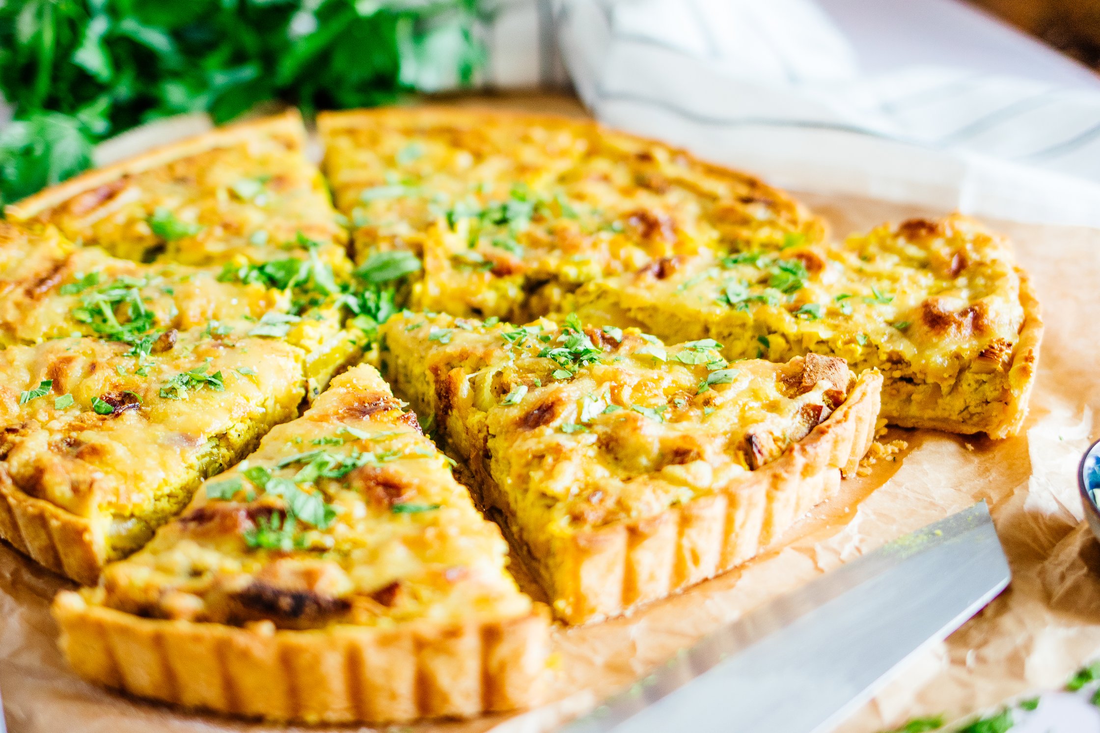 vegan quiche on baking paper