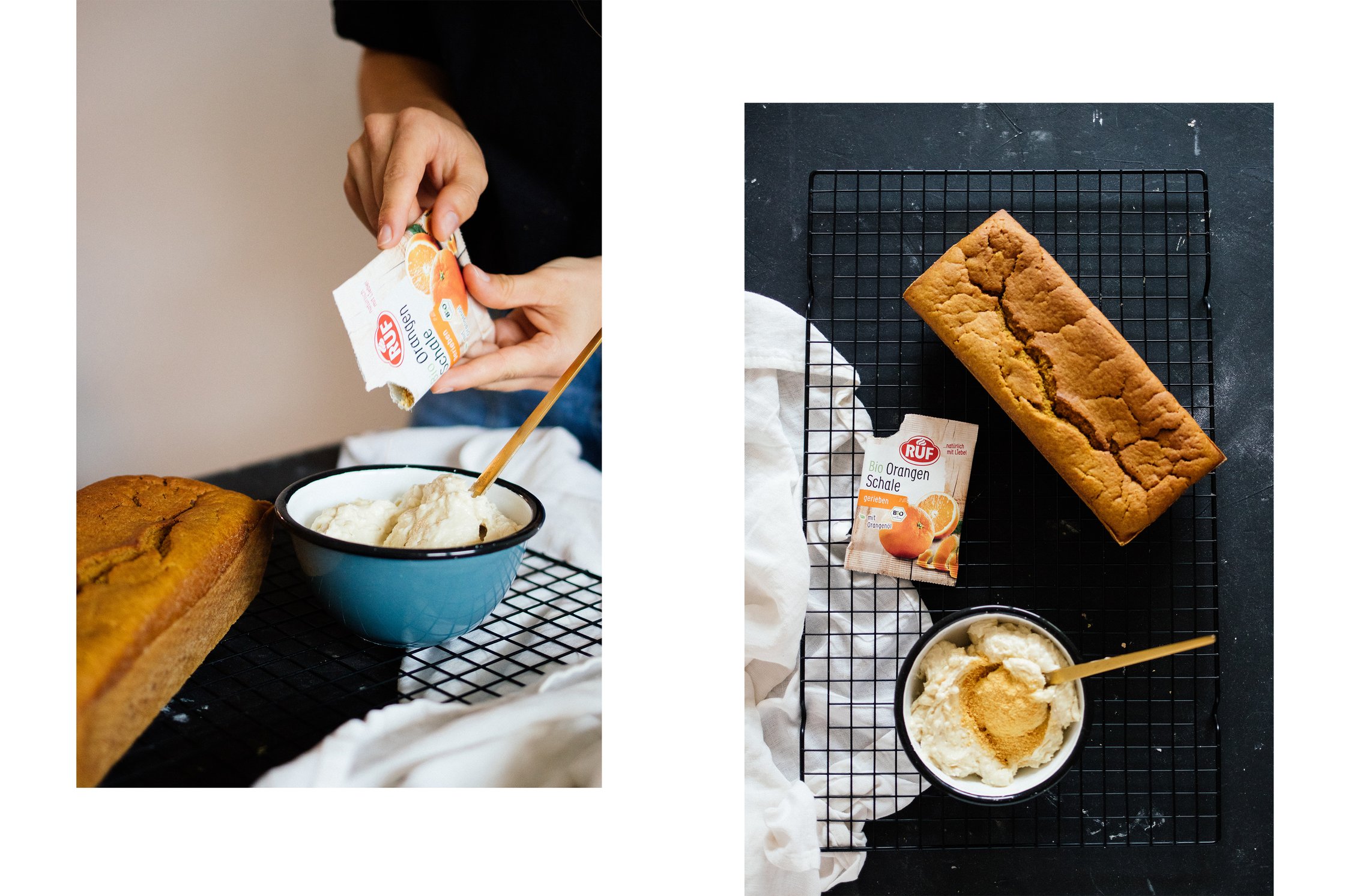 making tahini buttercreme with oranges