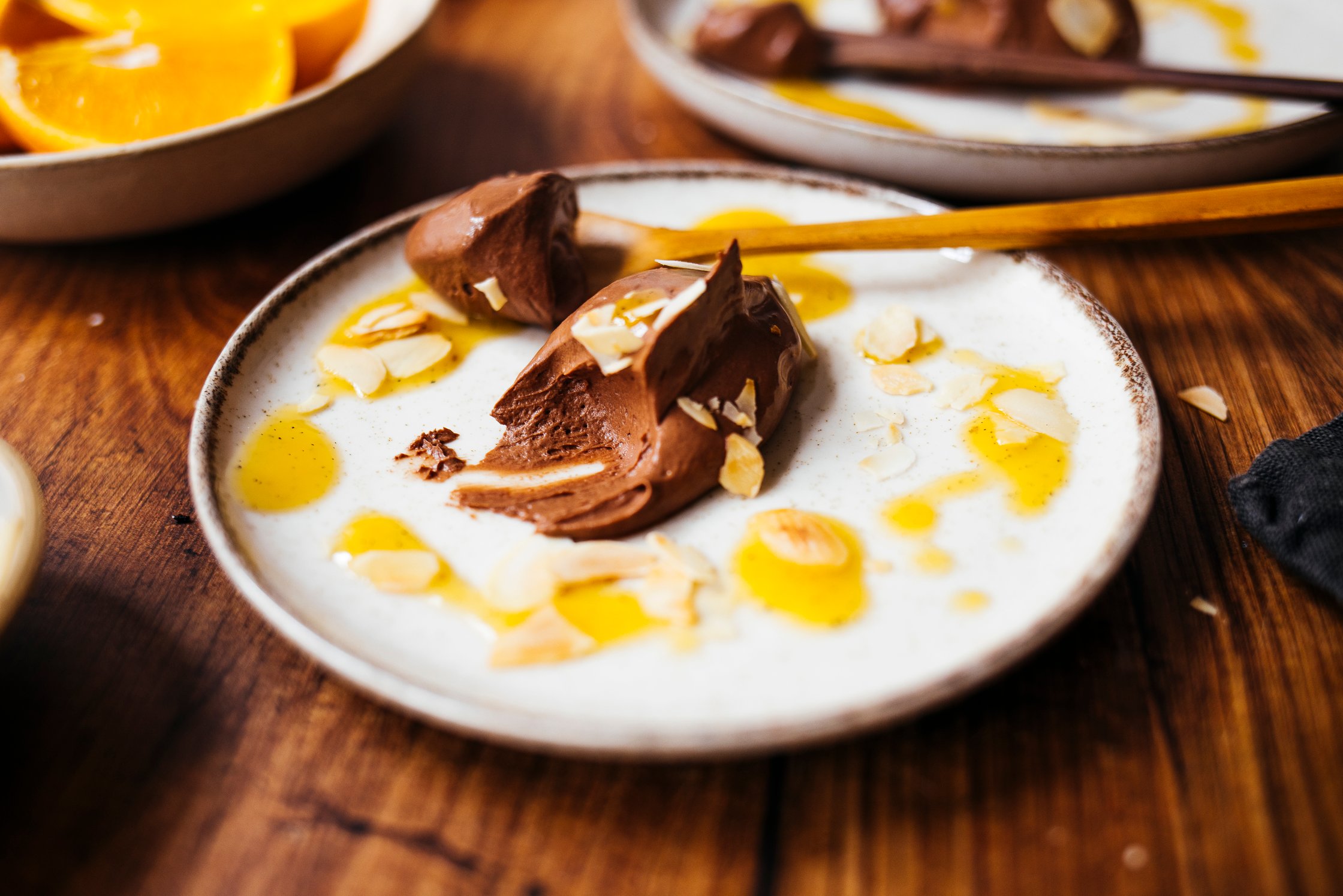 vegan chocolate mousse with orange sauce