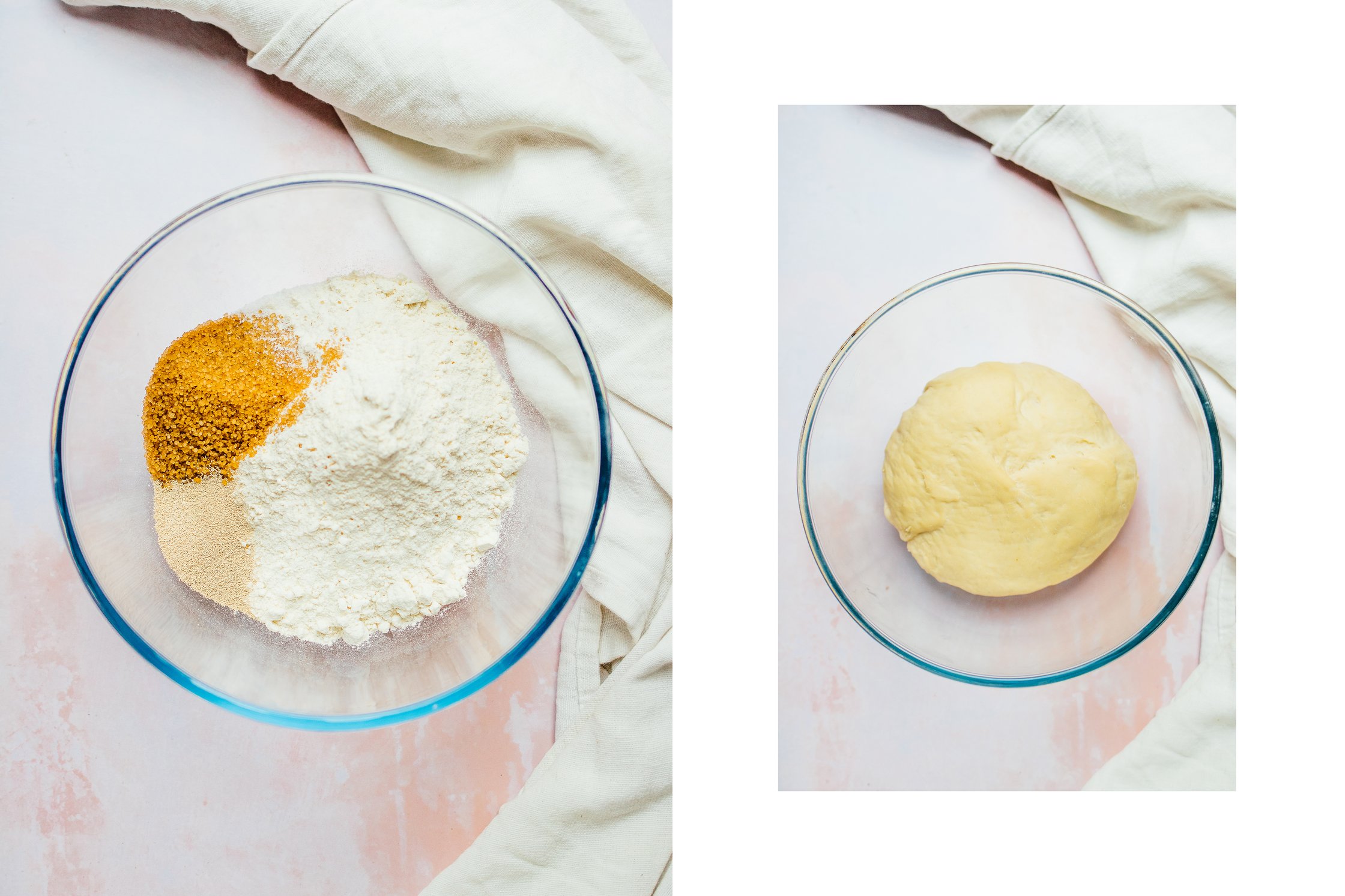 vegan yeast dough before and after kneading