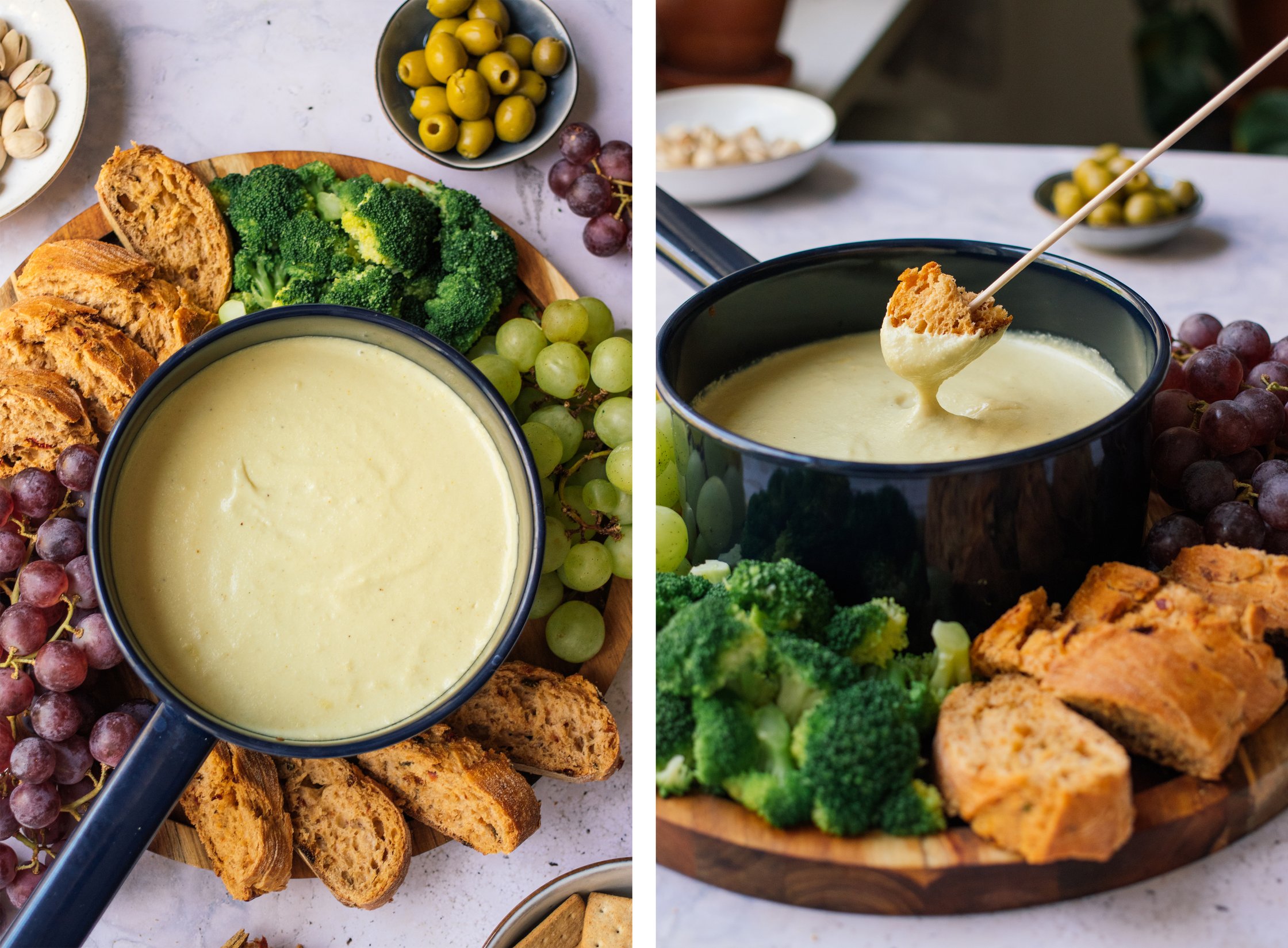 vegan cheese fondue with sides
