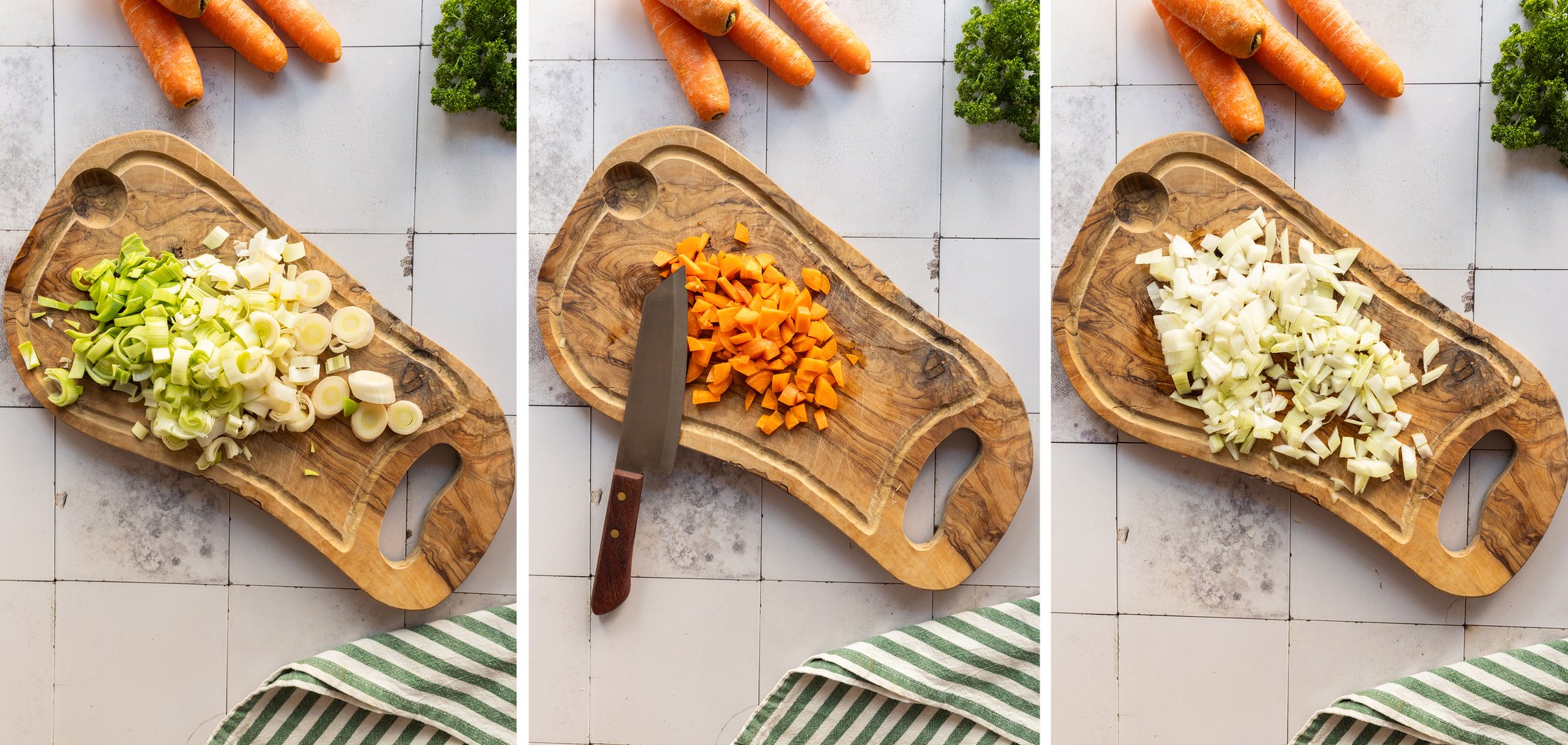 The vegetables for the filling are cut here.