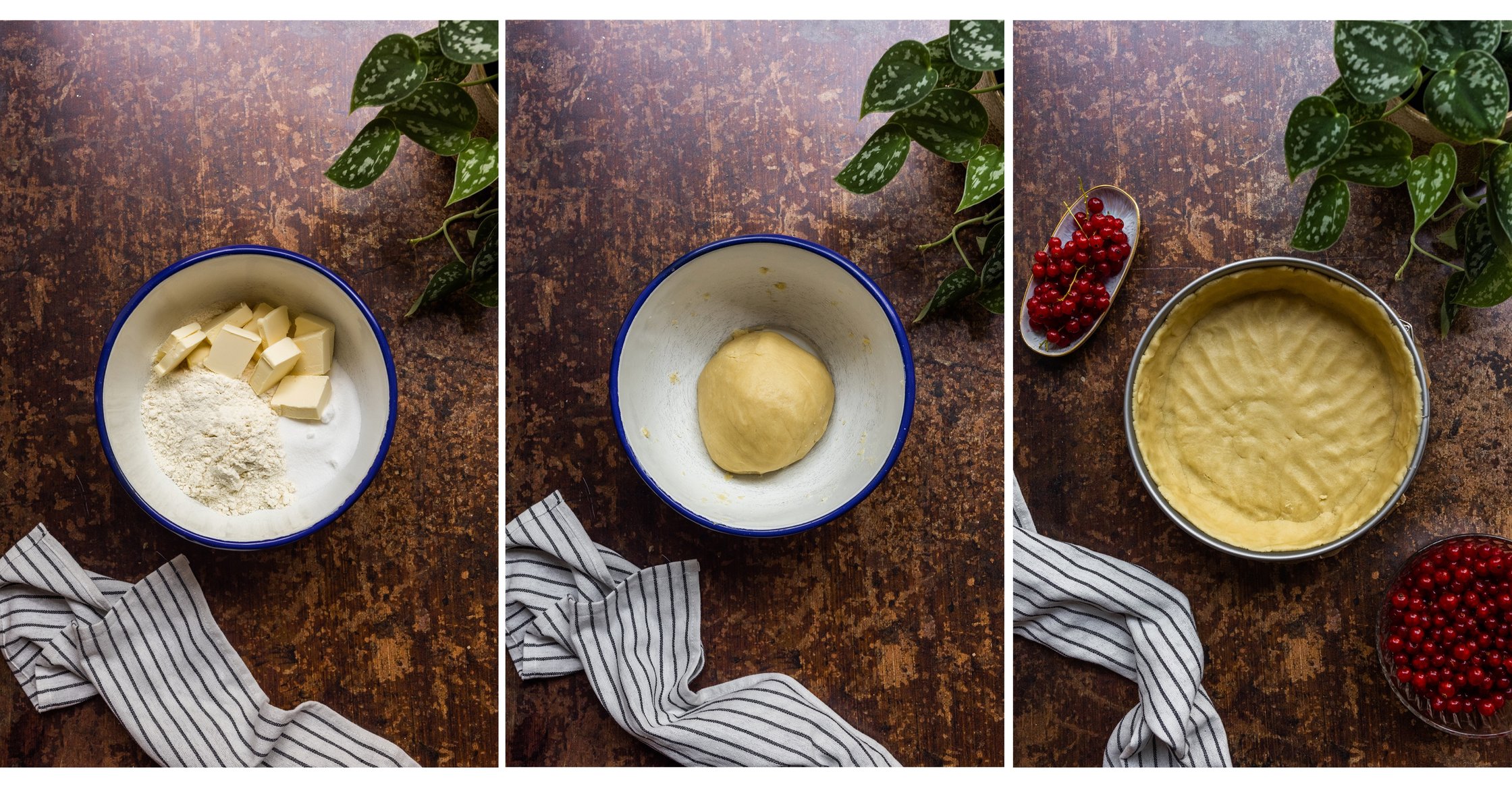Vegan short pastry in a bowl and a spring form