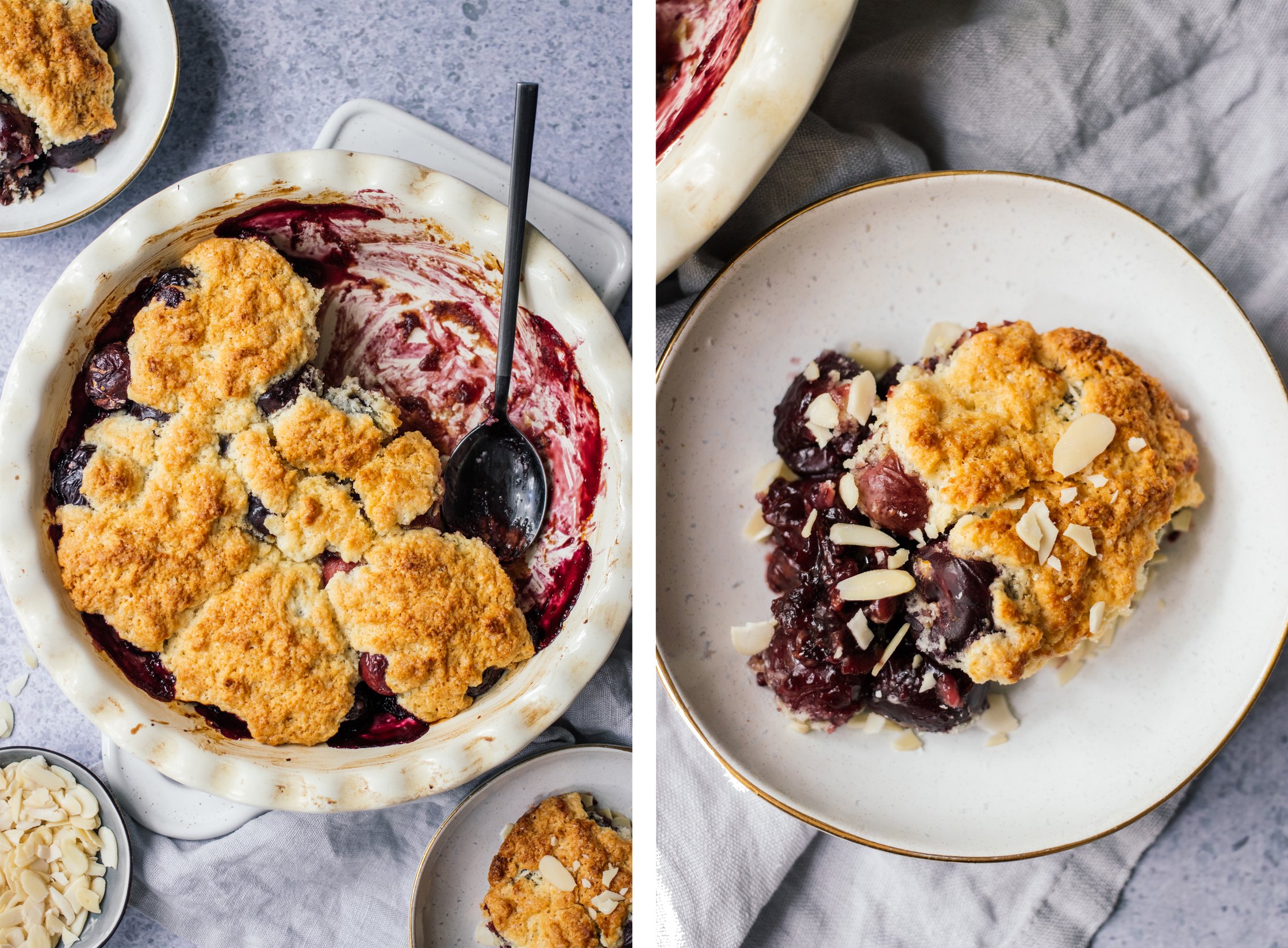 a serving of vegan cherry cobbler on a plate