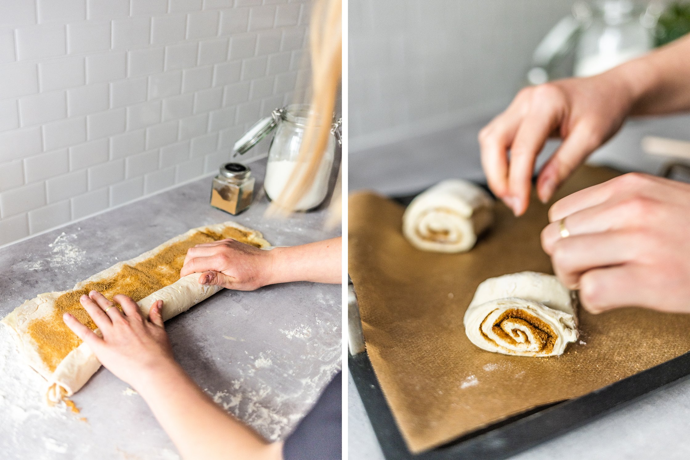Vegane Franzbrötchen werden eingerollt
