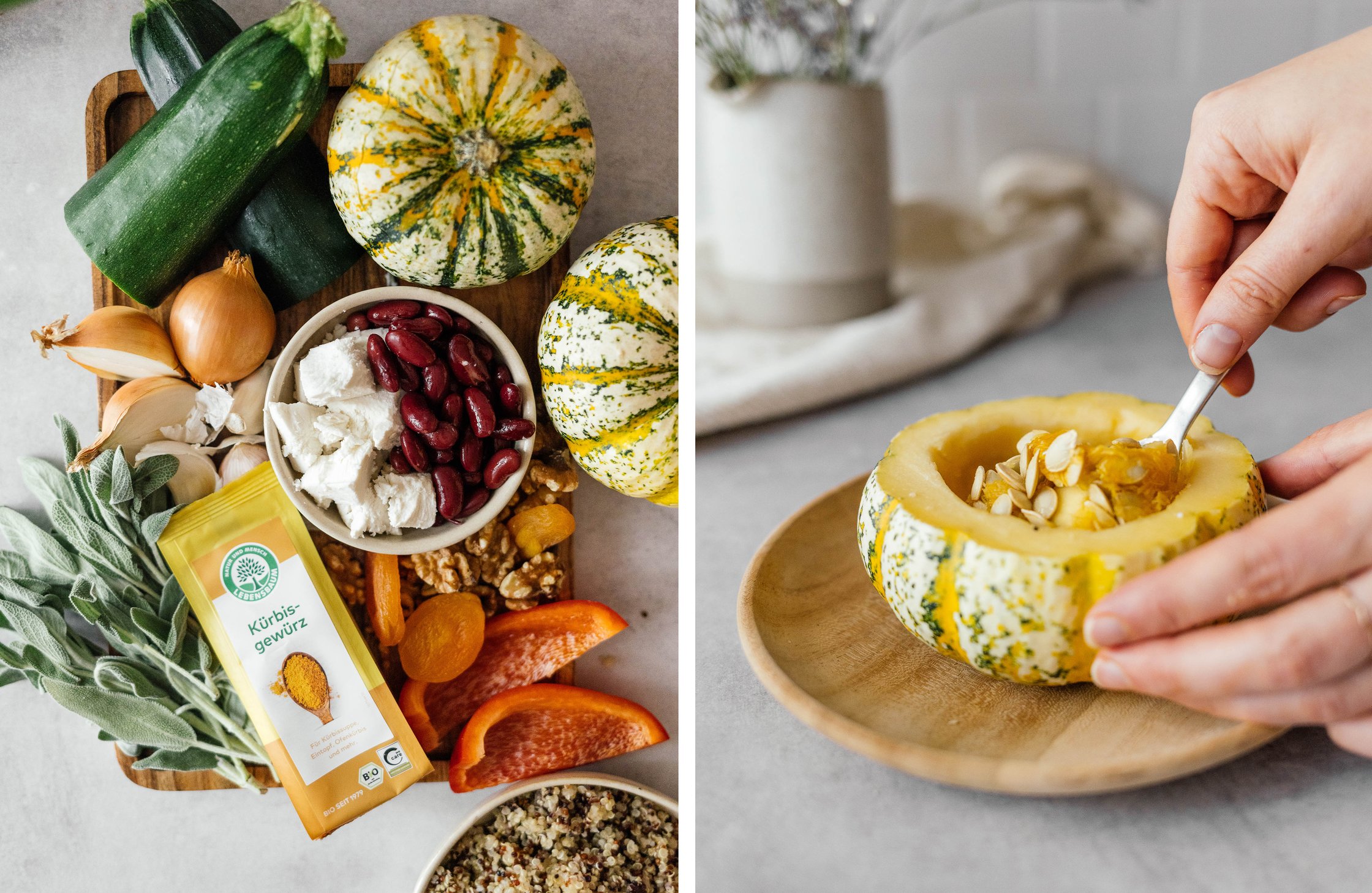ingredients for baked pattypan squash; scooping out squash