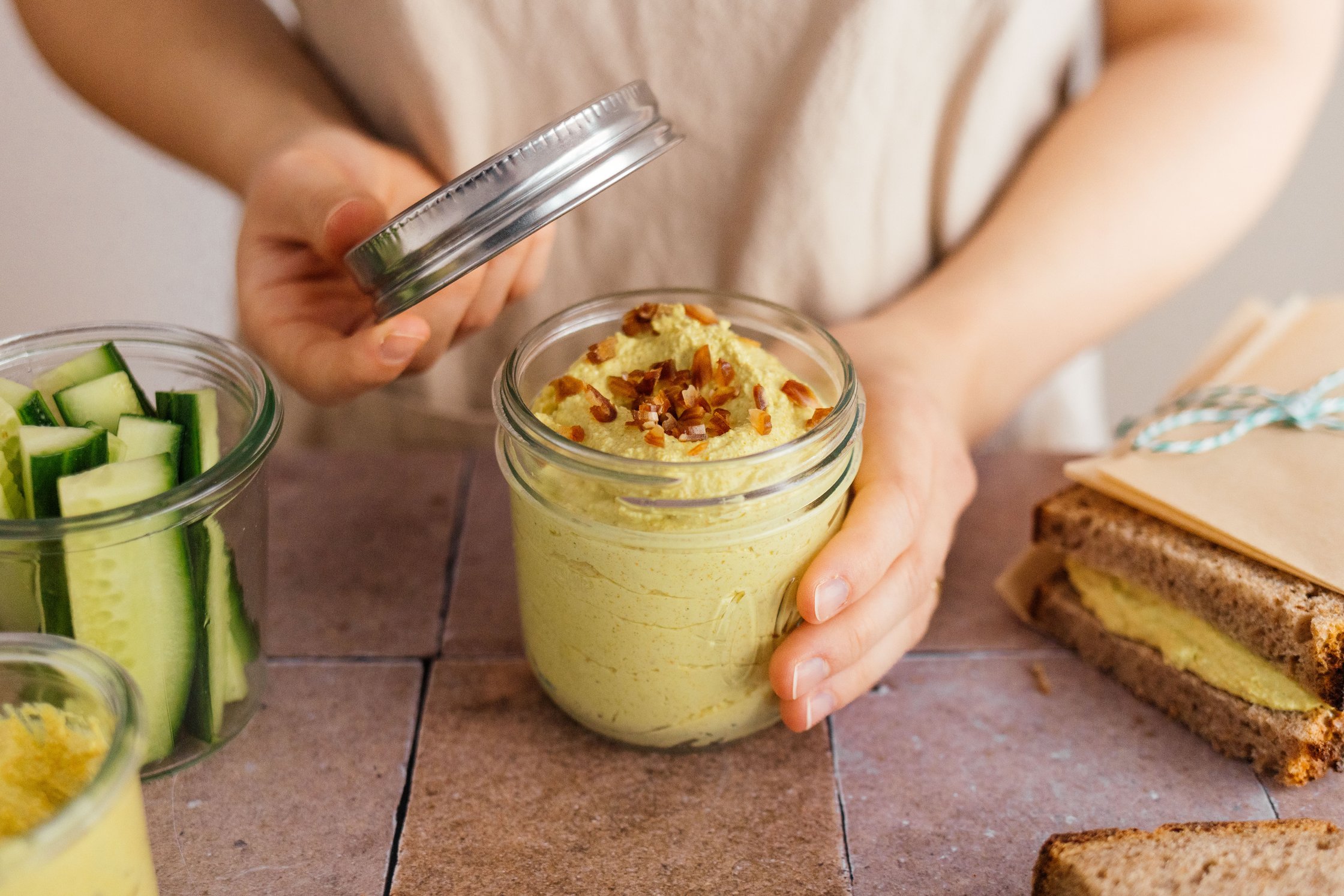 vegan curry date spread in a jar for take away