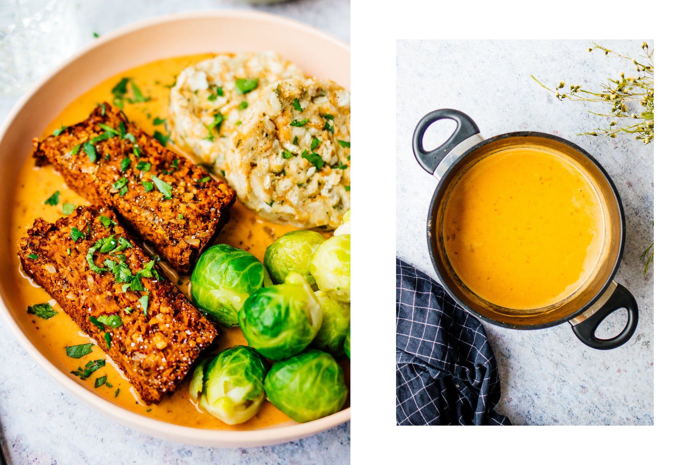 vegan nut roast with cream sauce