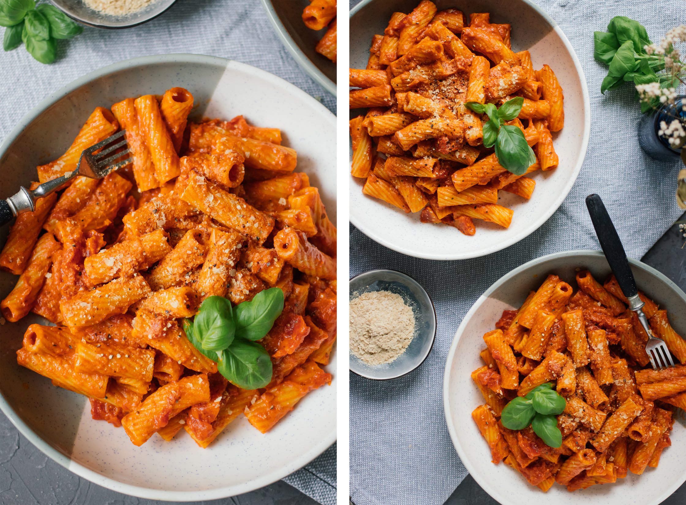 zwei teller Vegane Penne alla Vodka