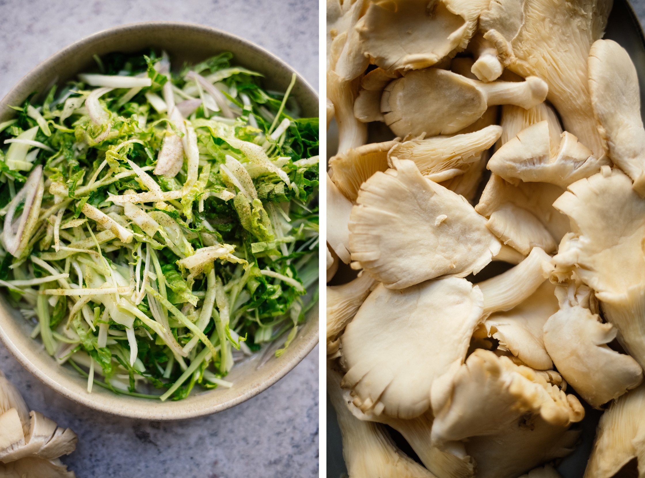 oyster mushrooms and salad mix
