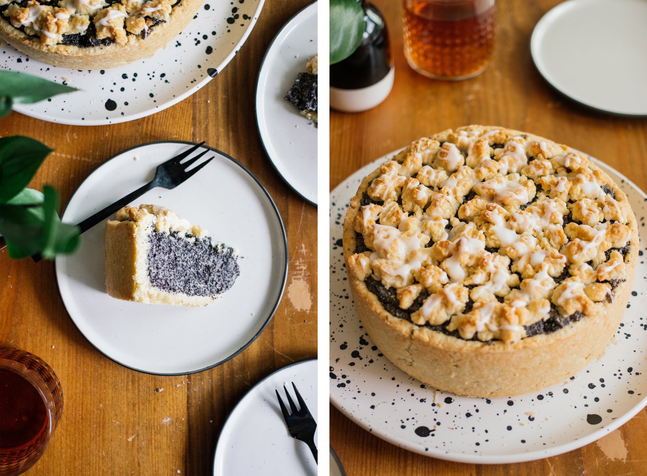 piece of Vegan Poppy Seed Cake with Crumble Topping on a plate