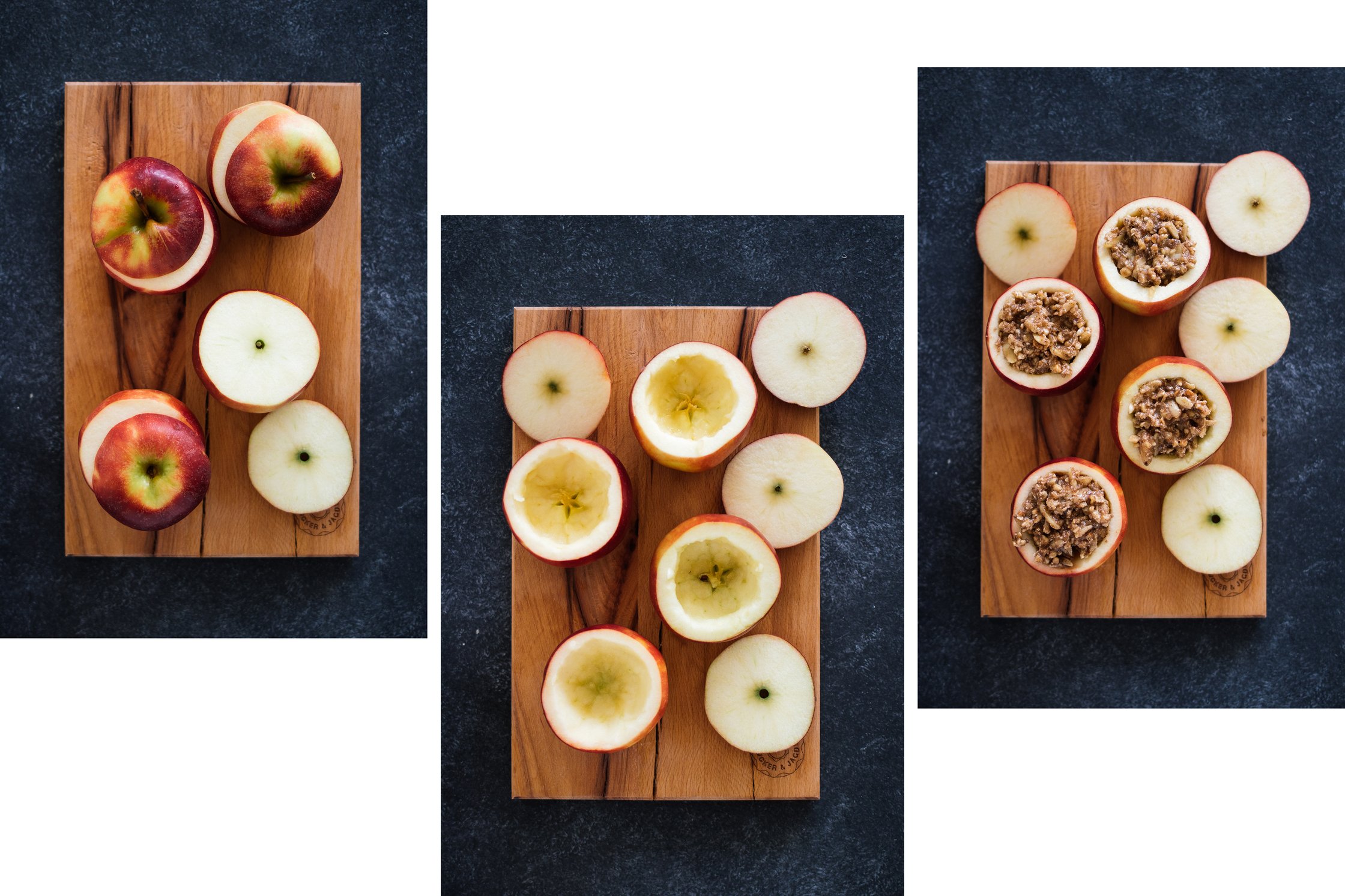 removing the flesh of four apples and adding the stuffing