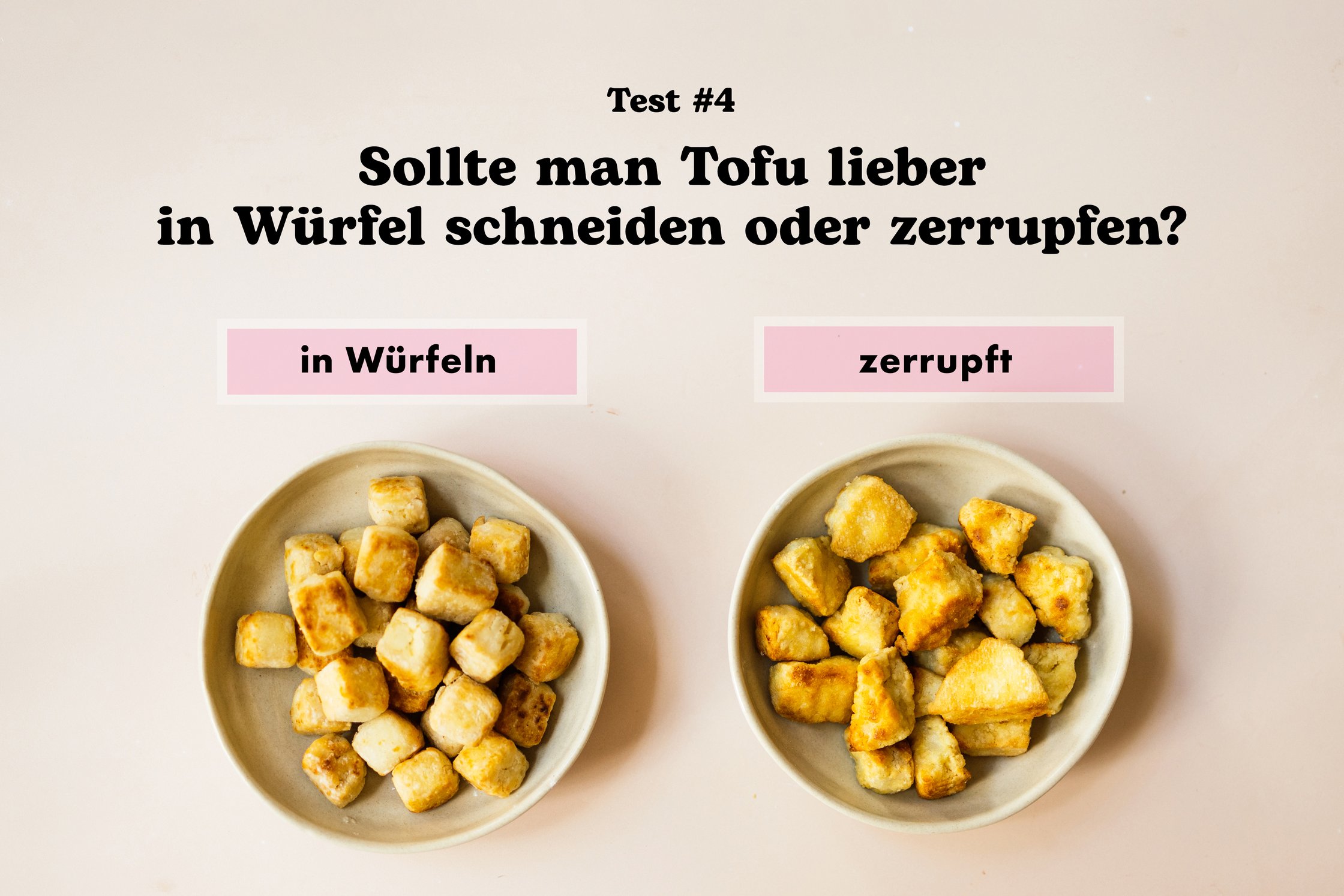 Auf der Suche nach dem knusprigsten Tofu: Test, sollte man ihn würfeln oder zerrupfen