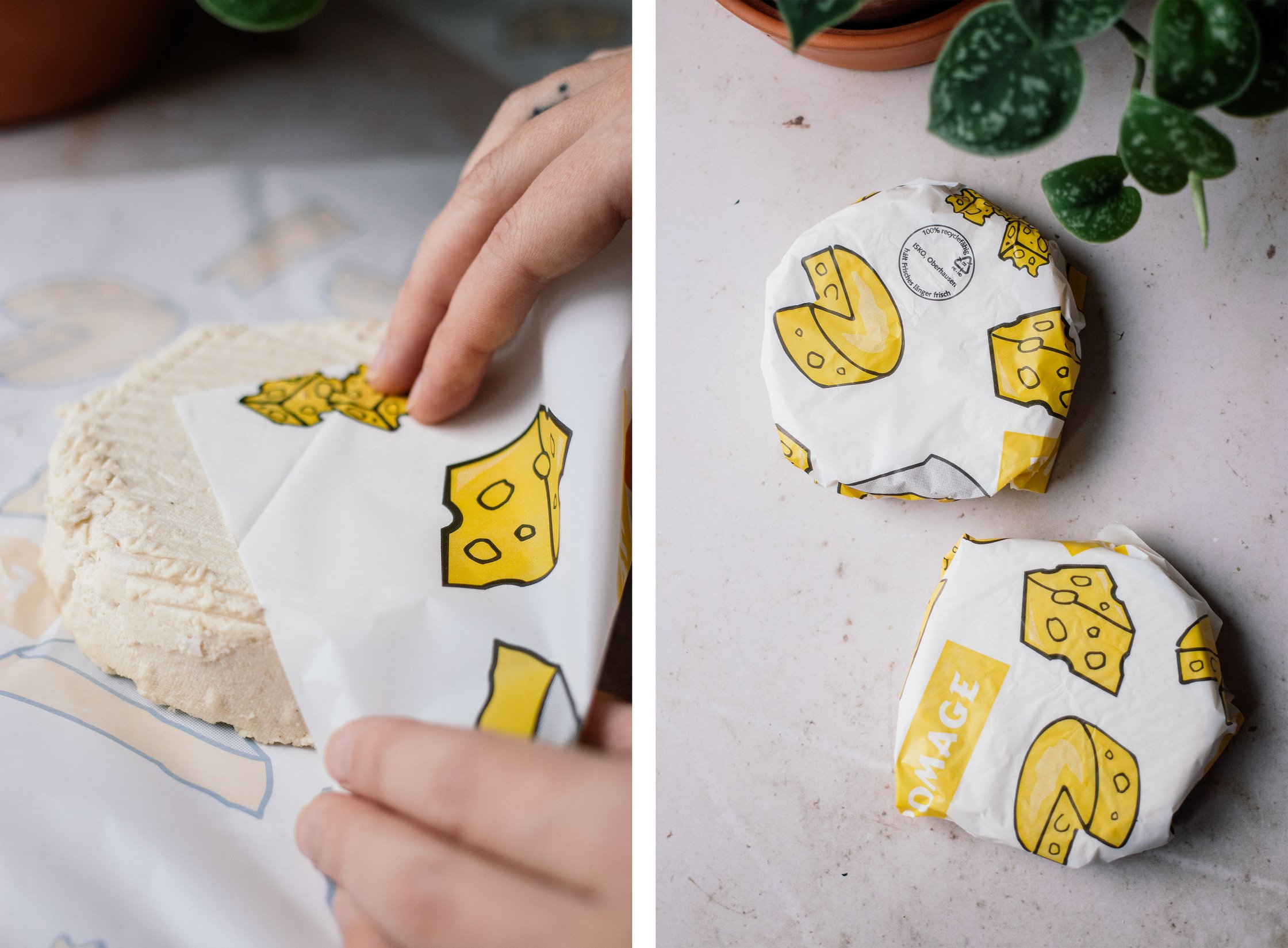 wrapping vegan camembert