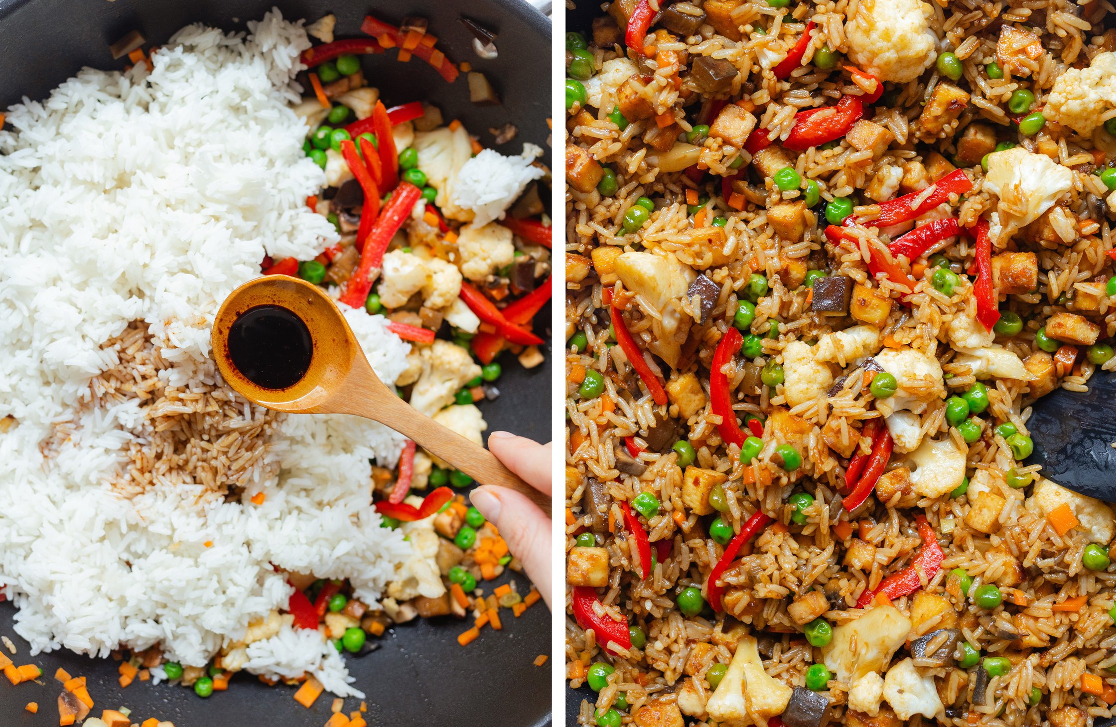 adding the sauce to the wok; stir fry with vegetables in a wok