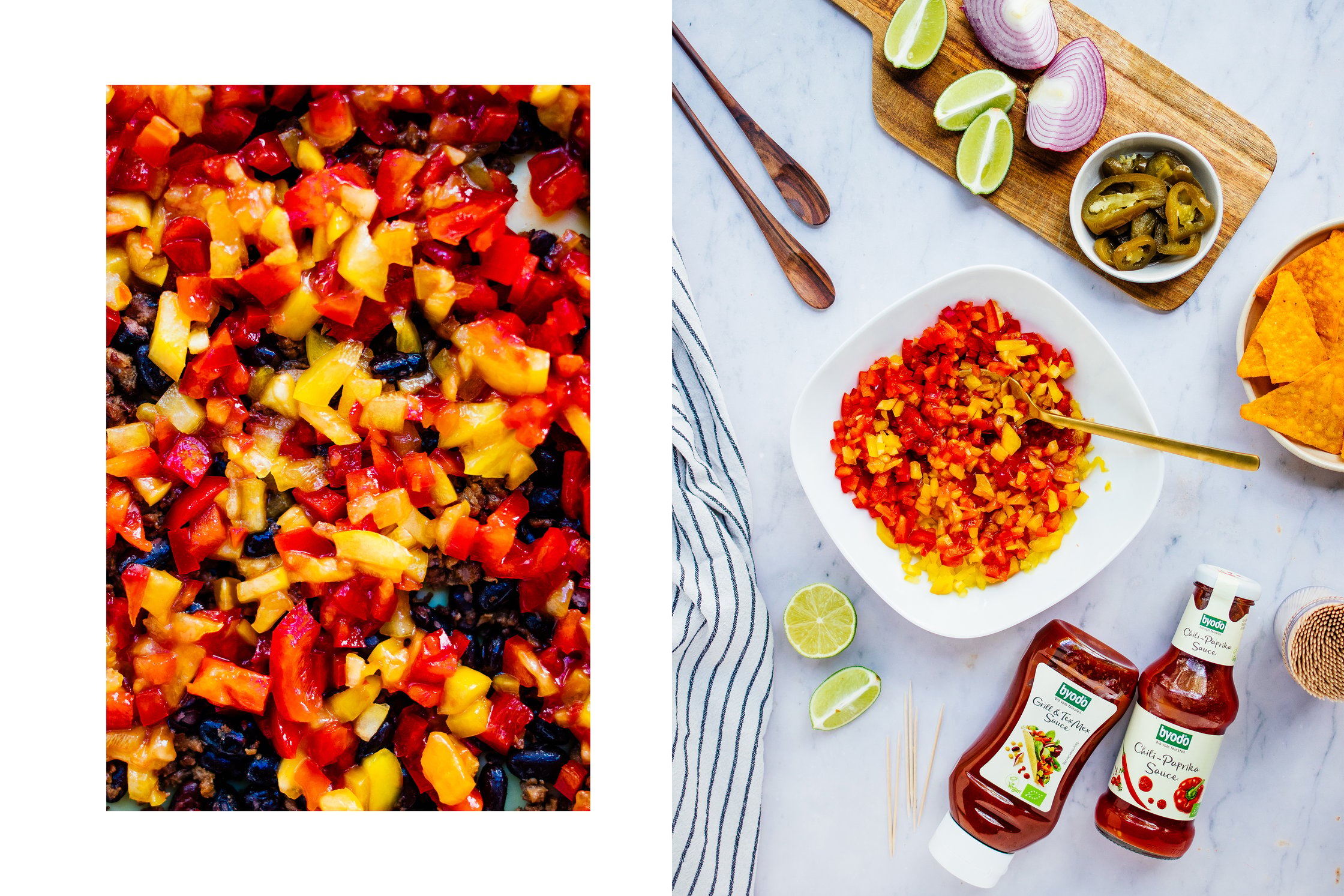 red and yello bell pepper in a bowl