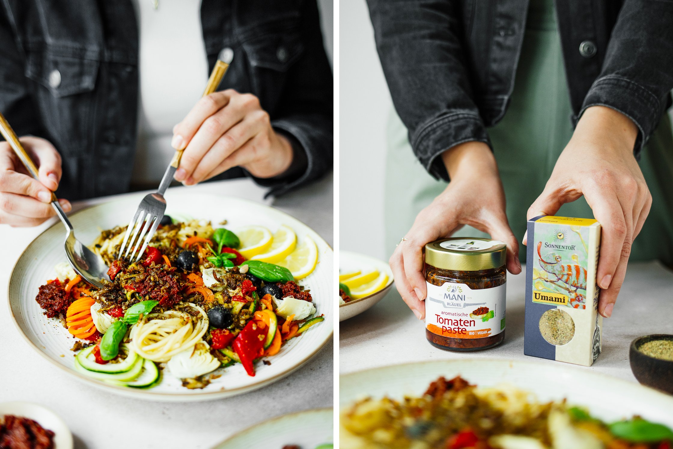 veganer Zoodlesalat mit Zitronen und Basilikum