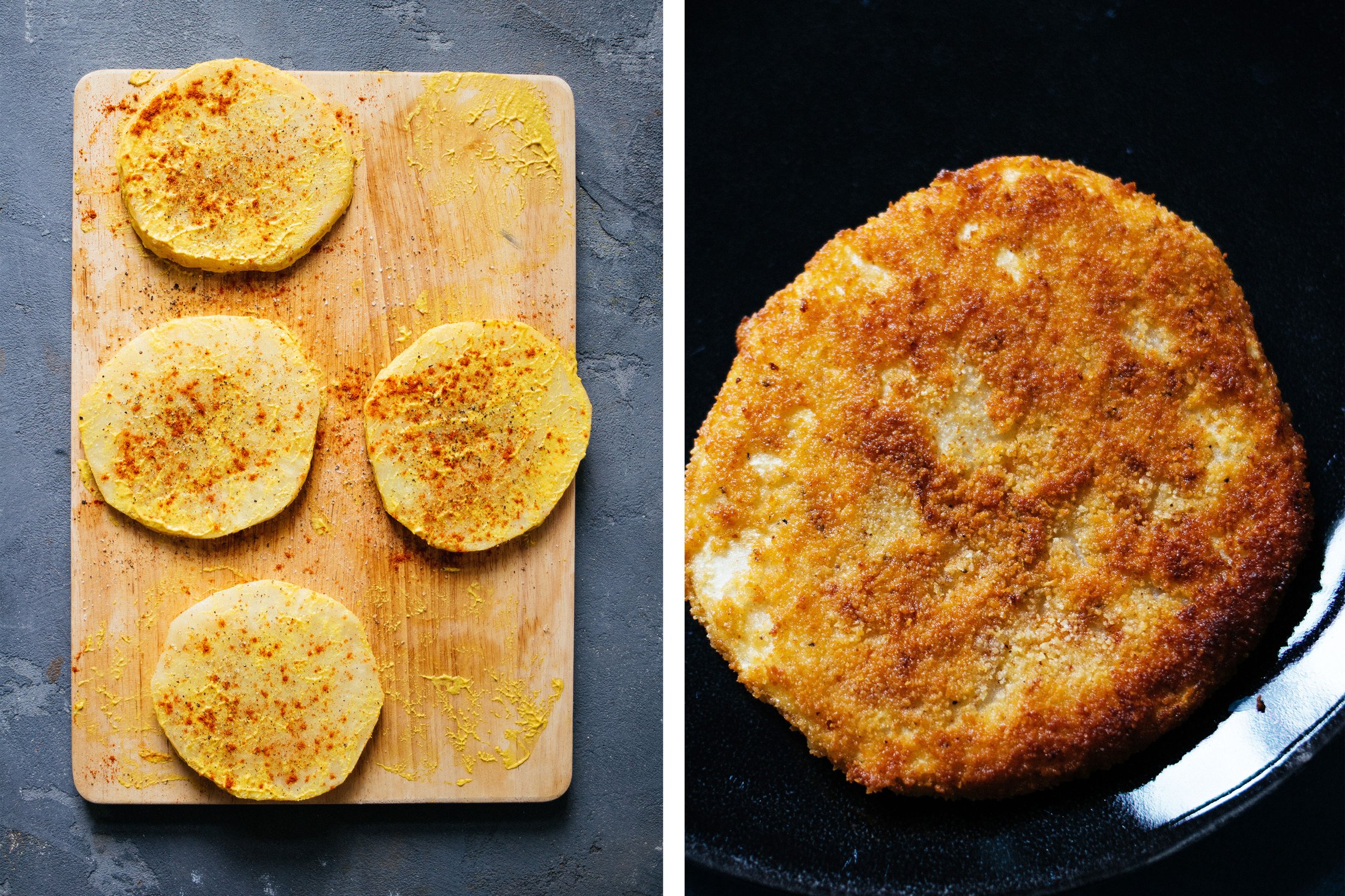 making vegan celery root schnitzel