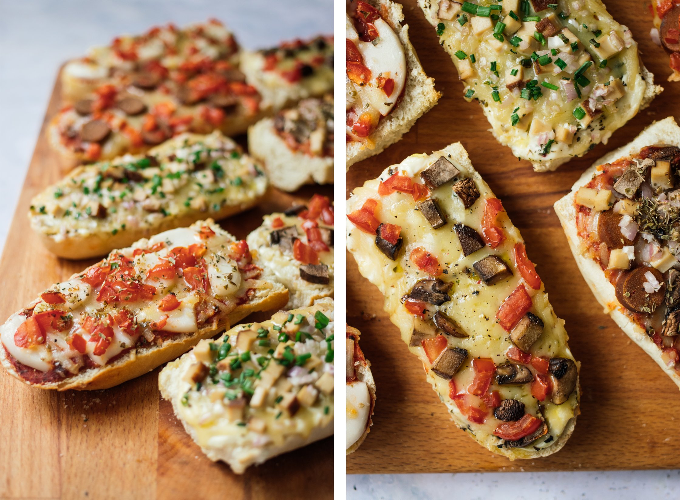 vegan French Bread Pizza with different toppings