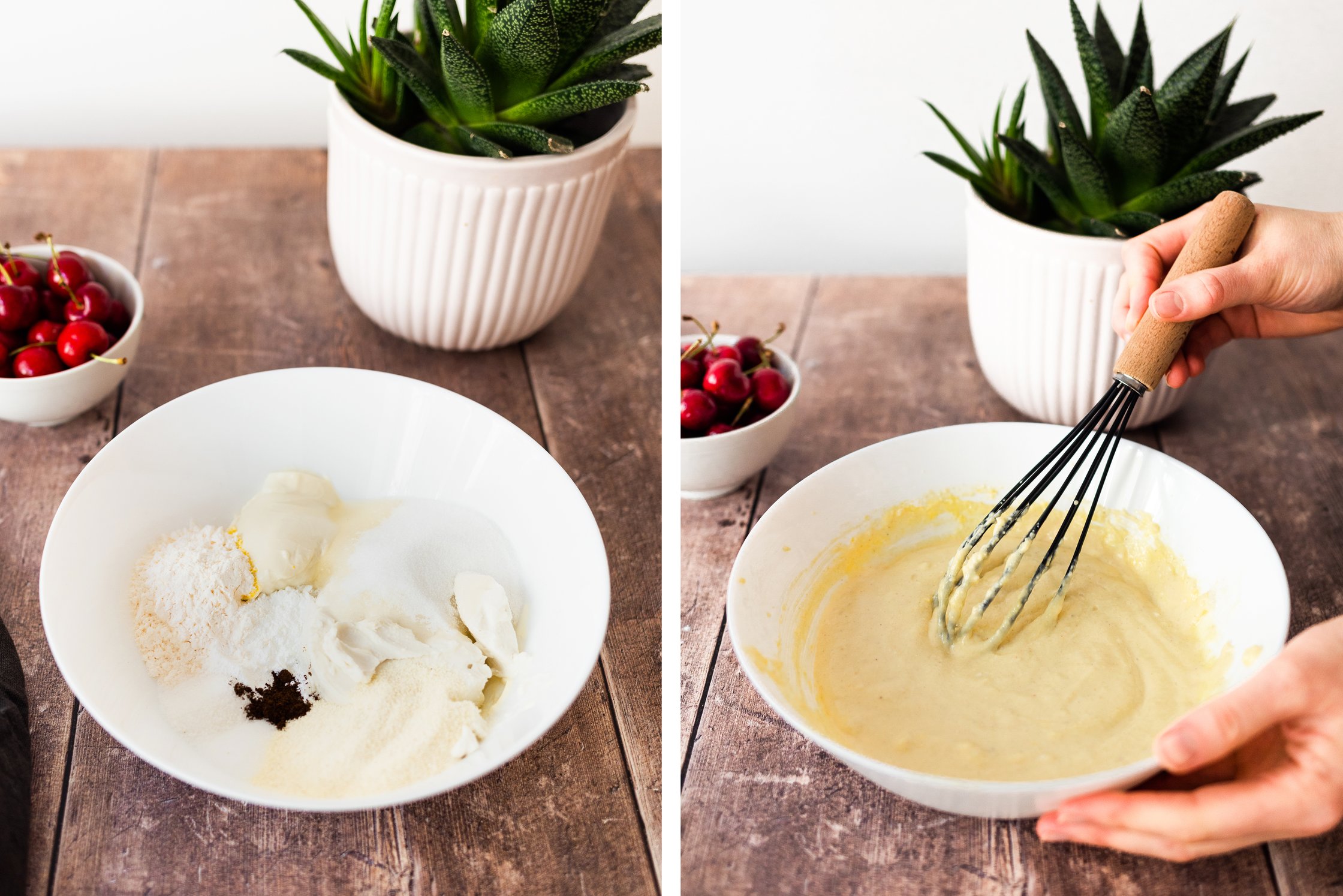 Vegane Vanille-Quarkfüllung für einen Topfenstrudel wird angerührt.