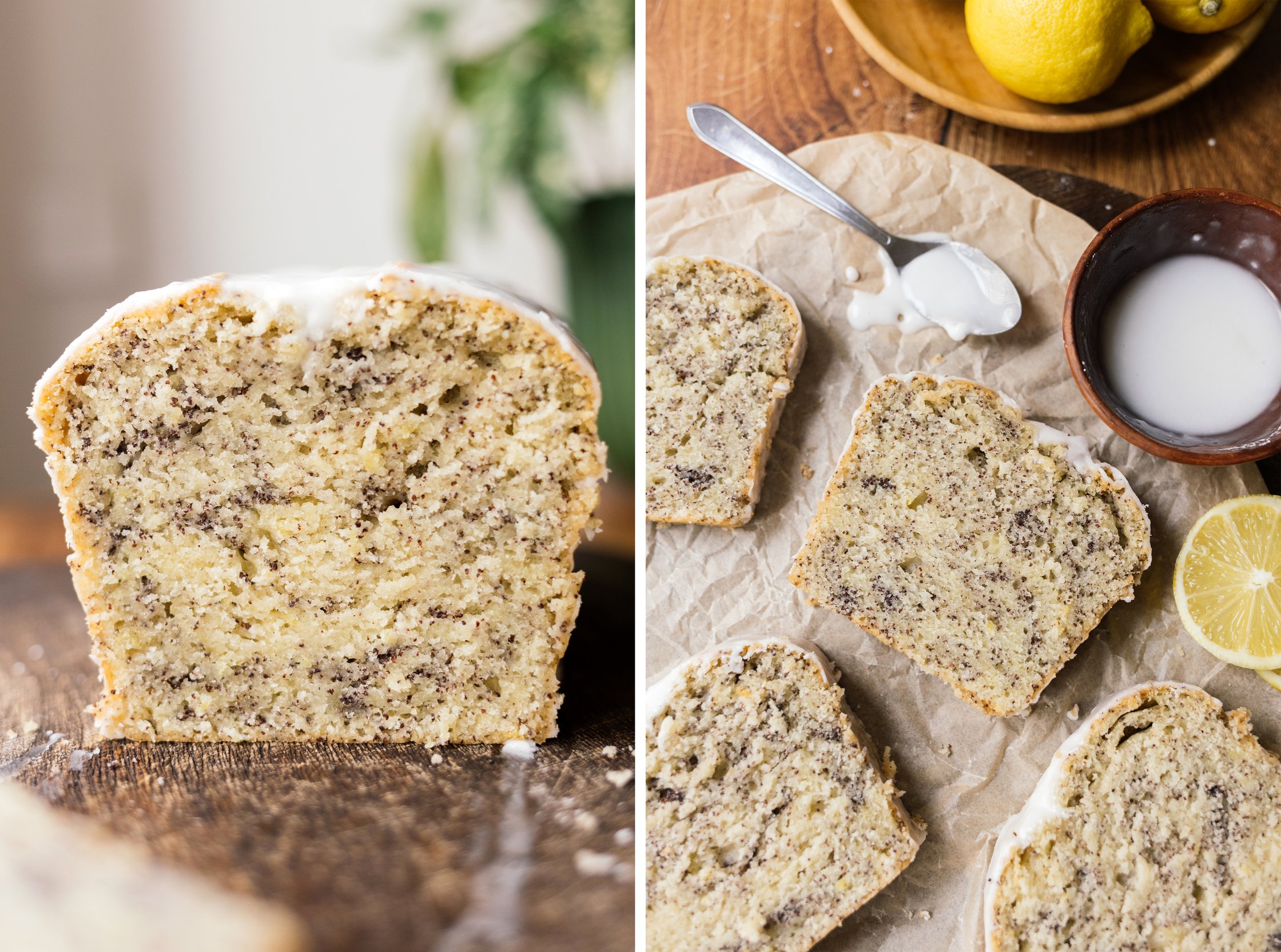 Vegan Lemon Poppy Seed Cake cut into slices