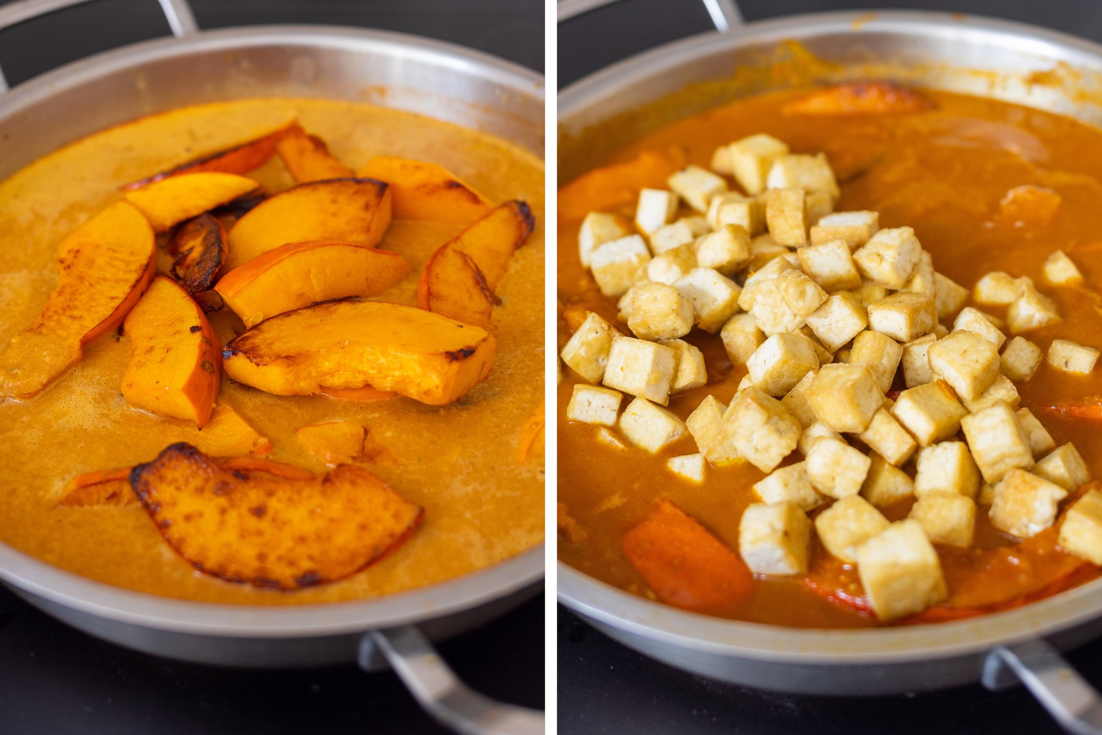 Cooking a vegan pumpkin curry with tofu