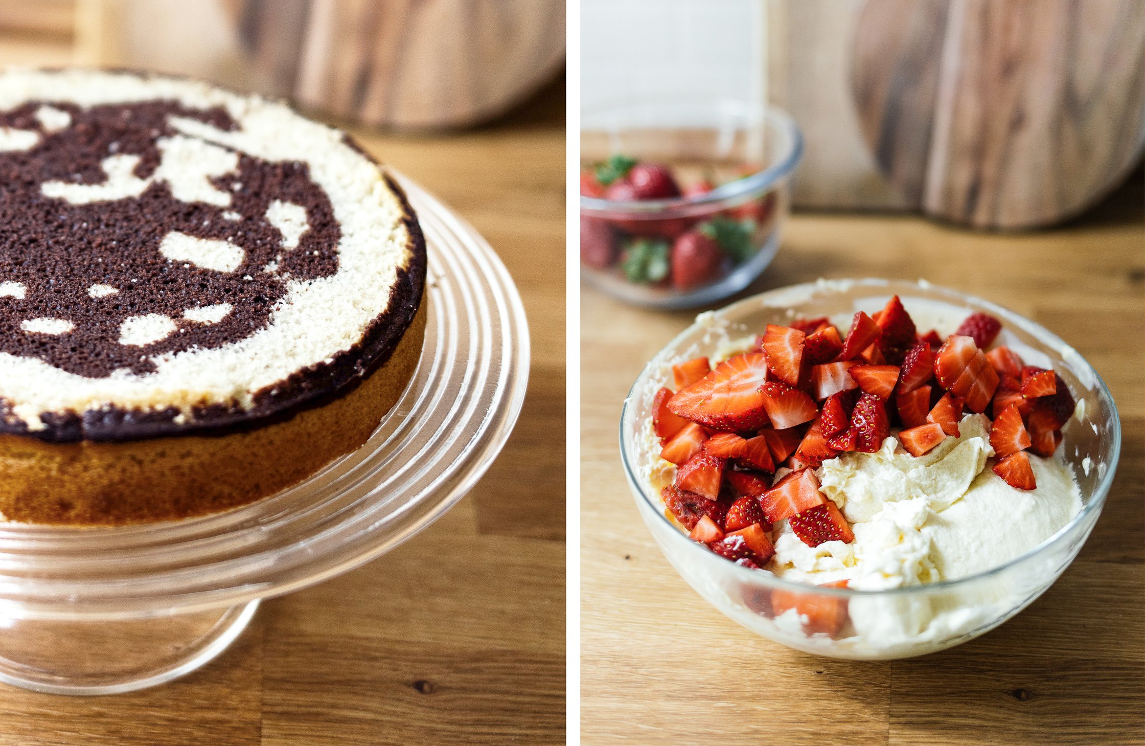 baked vegan pound cake; butter cream with strawberries