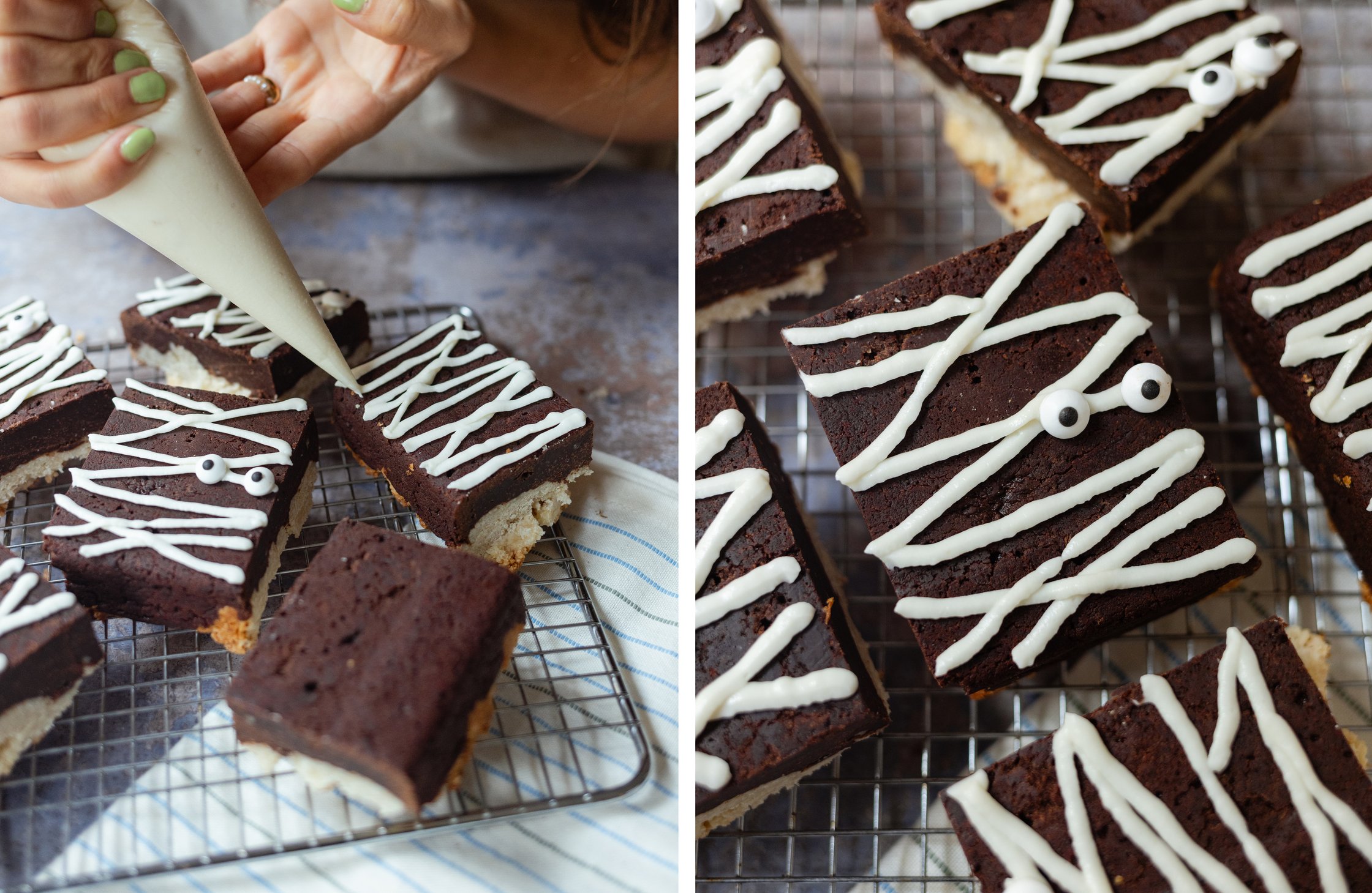 coconut brookies are decorated like mummies for Halloween