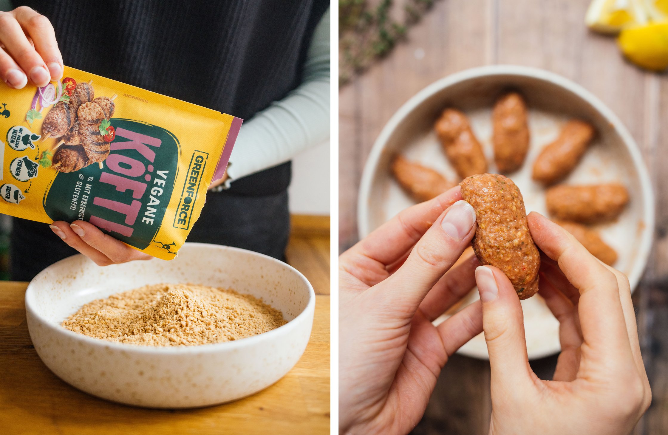 vegan kofta are mixed and formed from a dry mixture