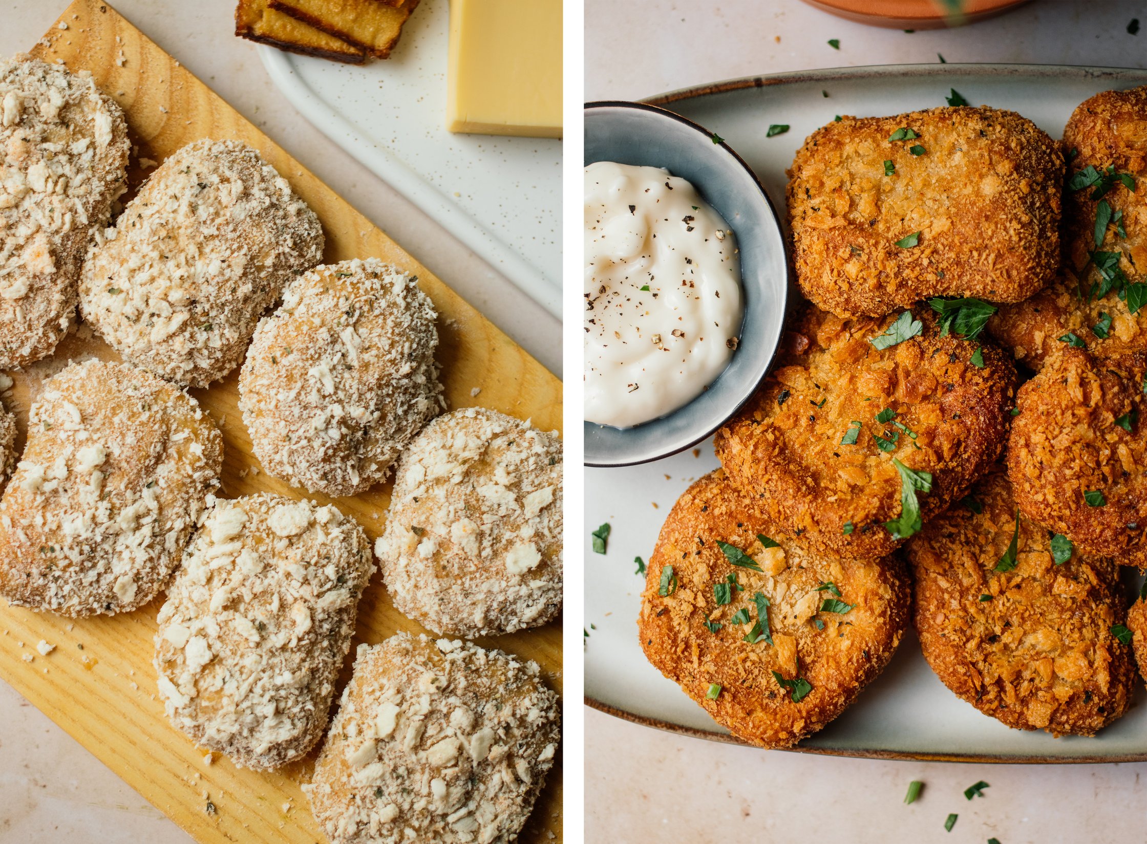 vegane mini cordon bleu vor und nach dem frittieren
