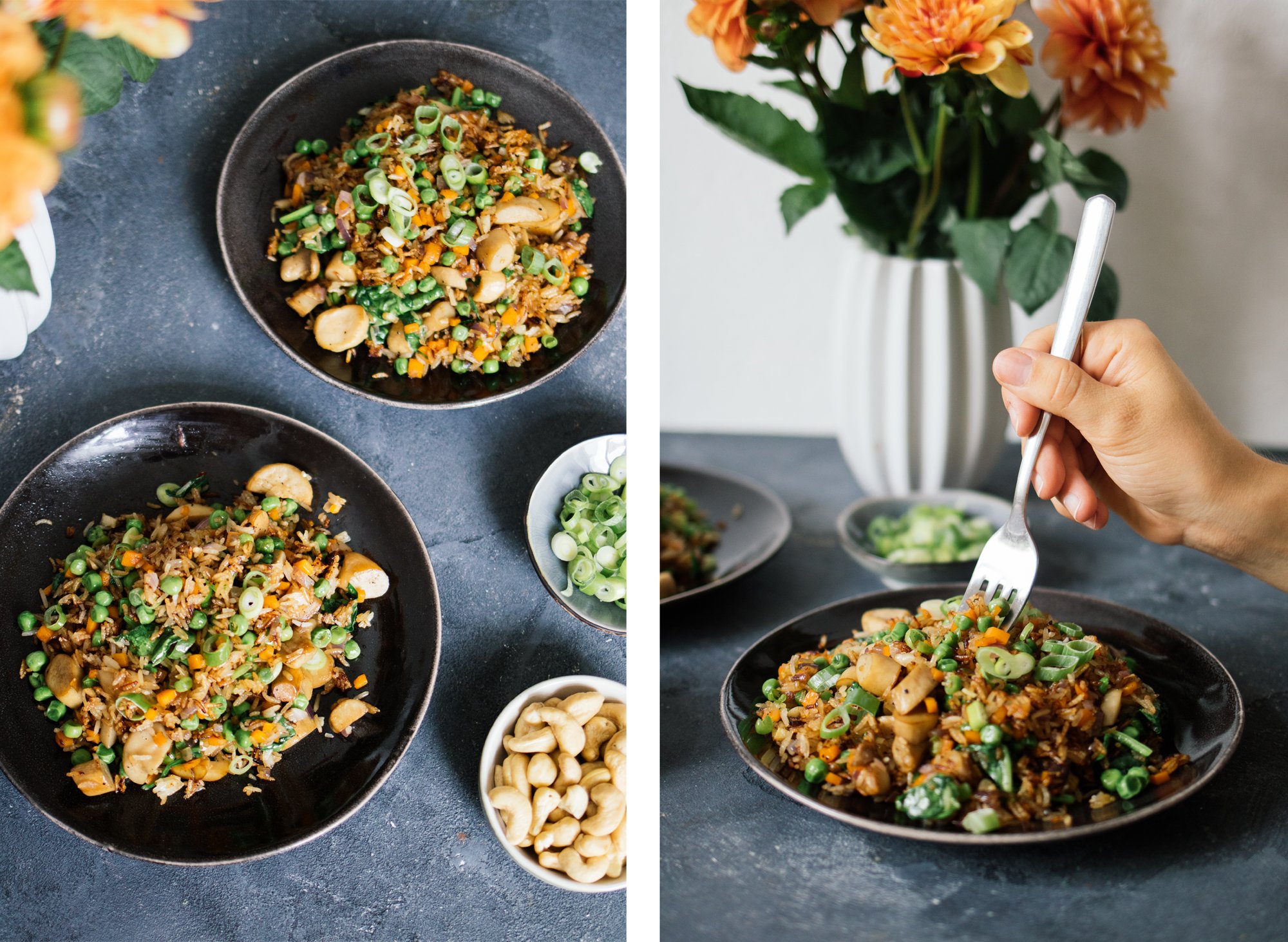 two plates of fried rice