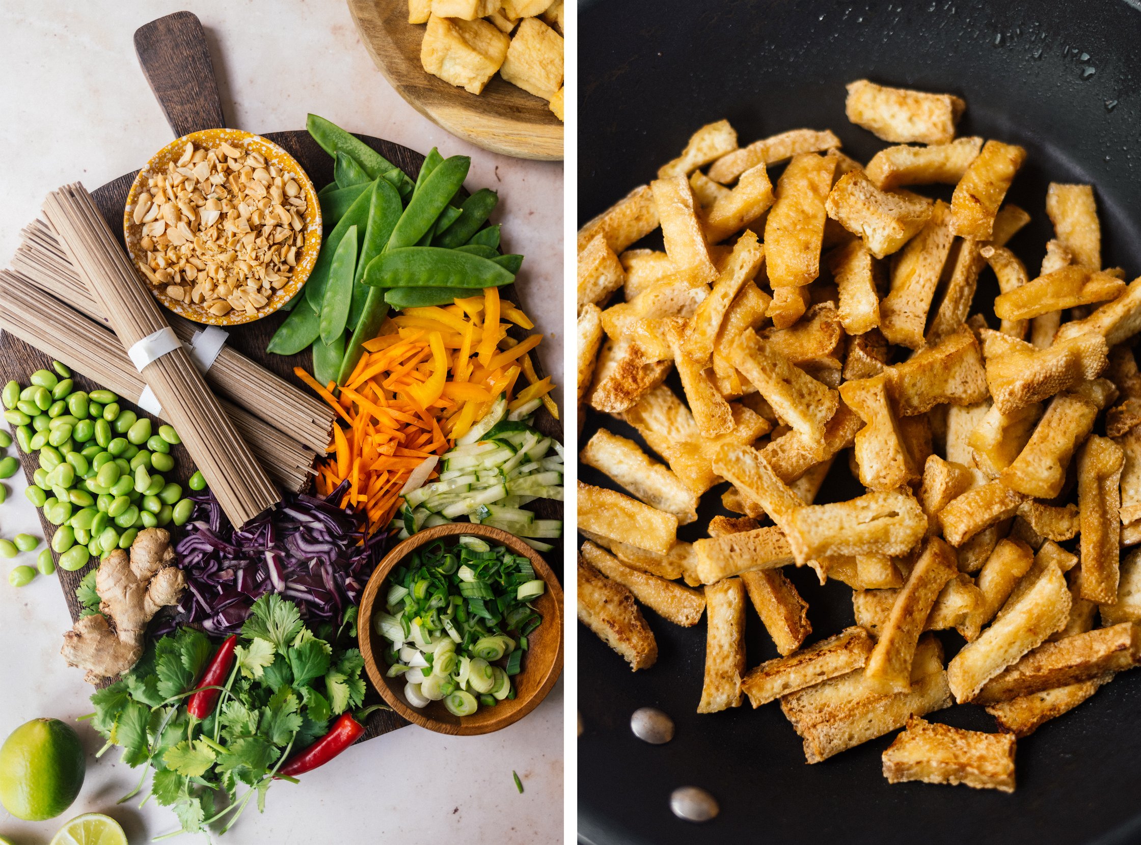 ingredients for vegan soba noodle summer roll salad
